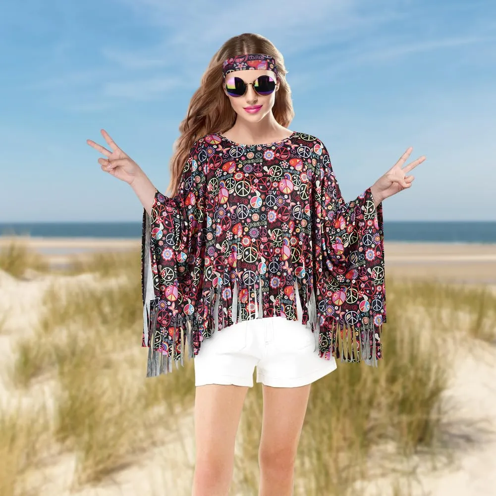 AOOWU Costume Hippie Donna, Set Accessori Stile Vintage Anni 70, 10 Pezzi - immagine 8