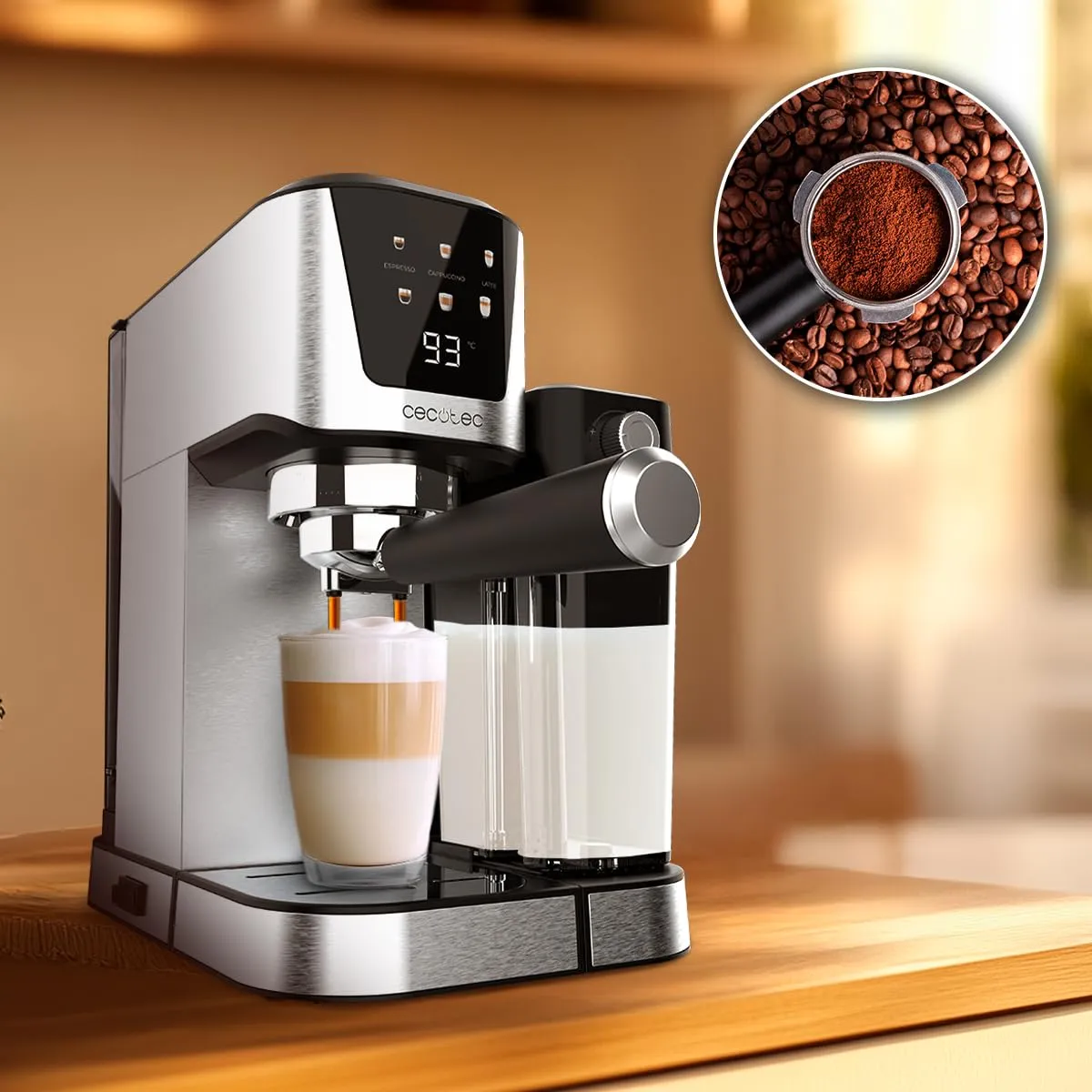Cecotec Power Espresso 20 Cream Macchina da Caffè Semiautomatica, 1350W, 20 Bar, Thermoblock, Serbatoio Latte 700ml, Serbatoio Acqua 1L, Sistema Force Aroma - immagine 3