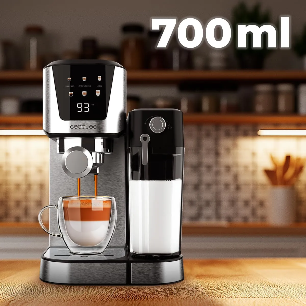 Cecotec Power Espresso 20 Cream Macchina da Caffè Semiautomatica, 1350W, 20 Bar, Thermoblock, Serbatoio Latte 700ml, Serbatoio Acqua 1L, Sistema Force Aroma - immagine 7