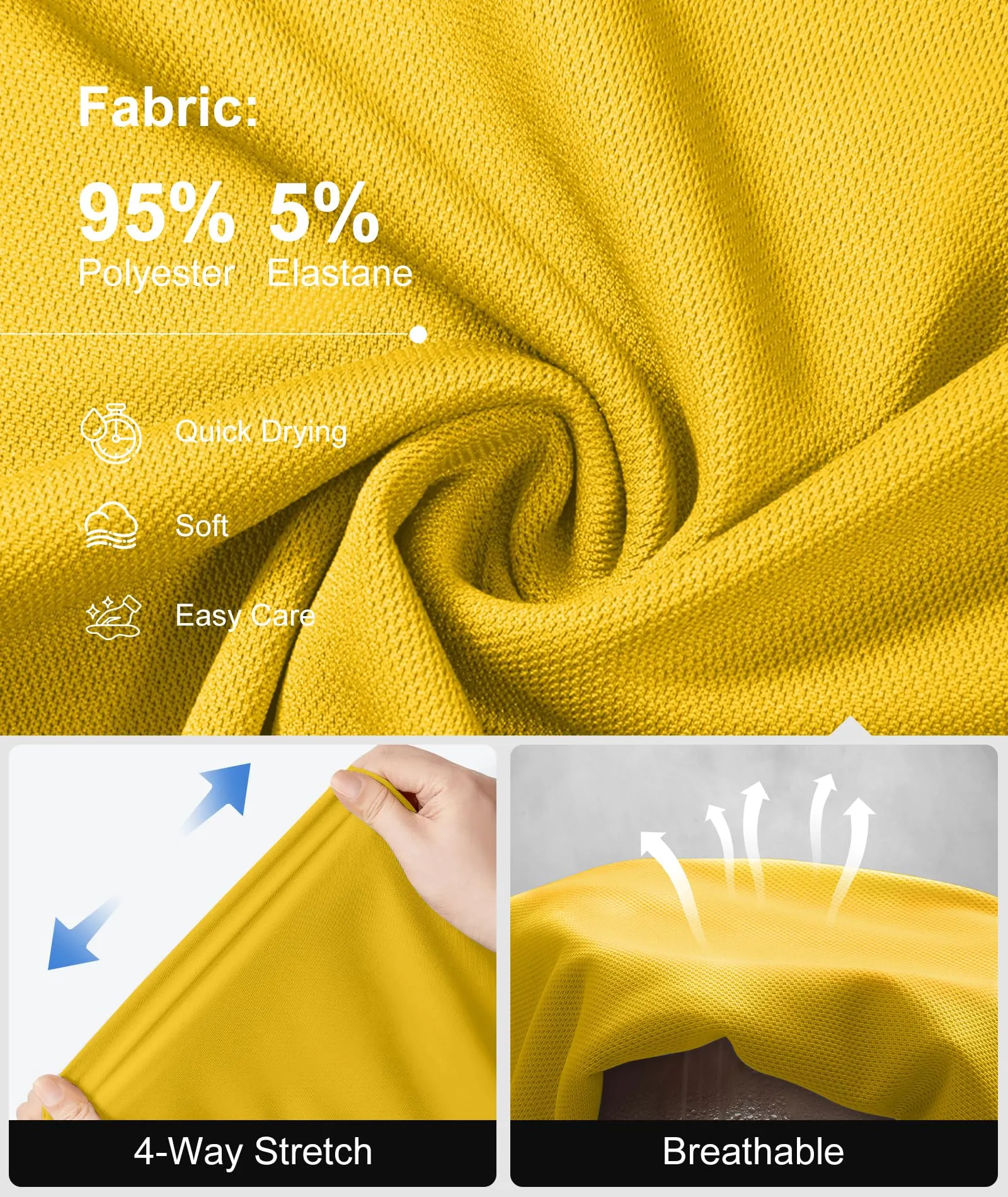 ZITY Polo Uomo Manica Corta Traspirante Giallo Scuro M - immagine 5