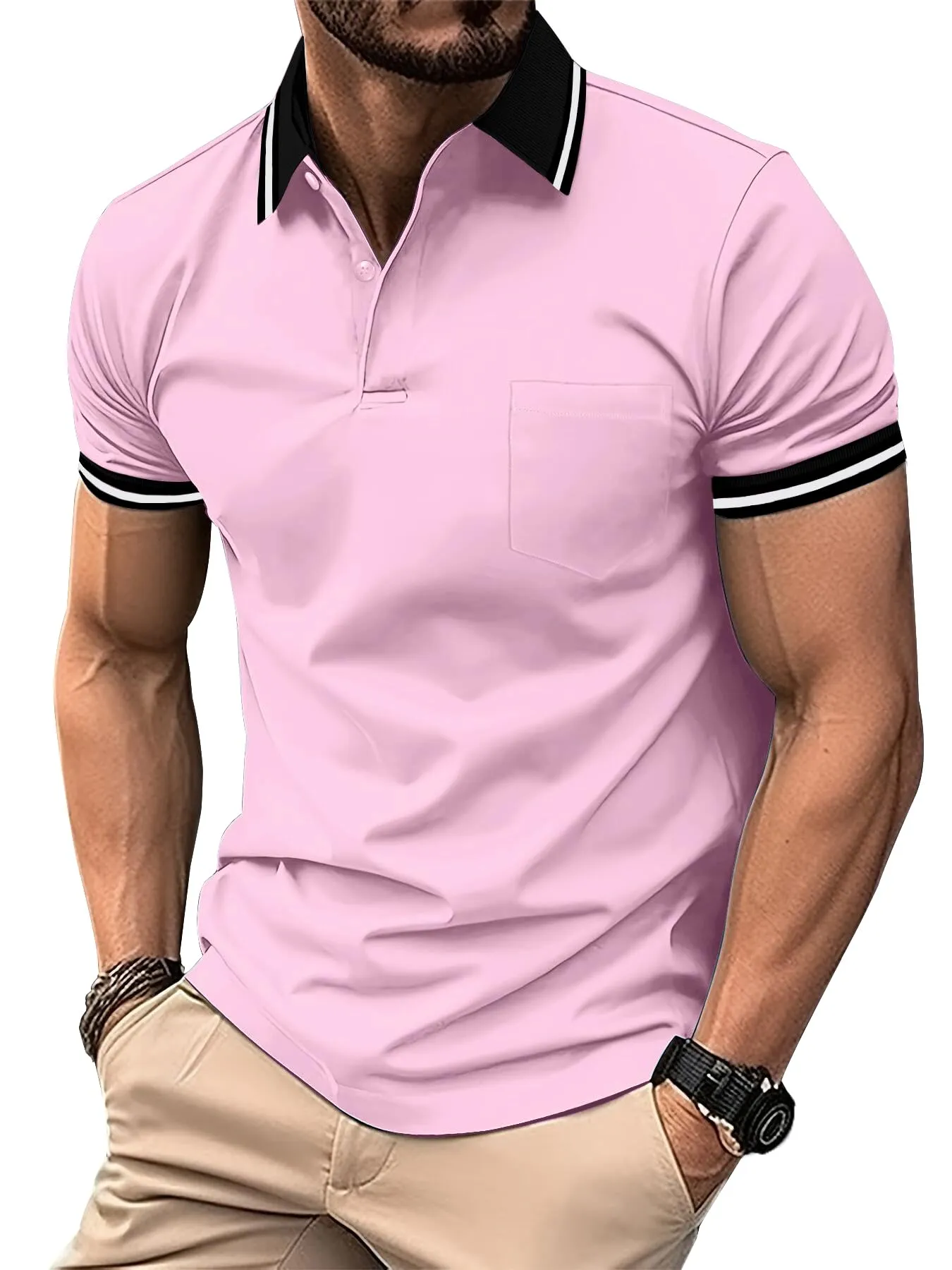 ZITY Polo Uomo Manica Corta Traspirante Rosa L - immagine 1