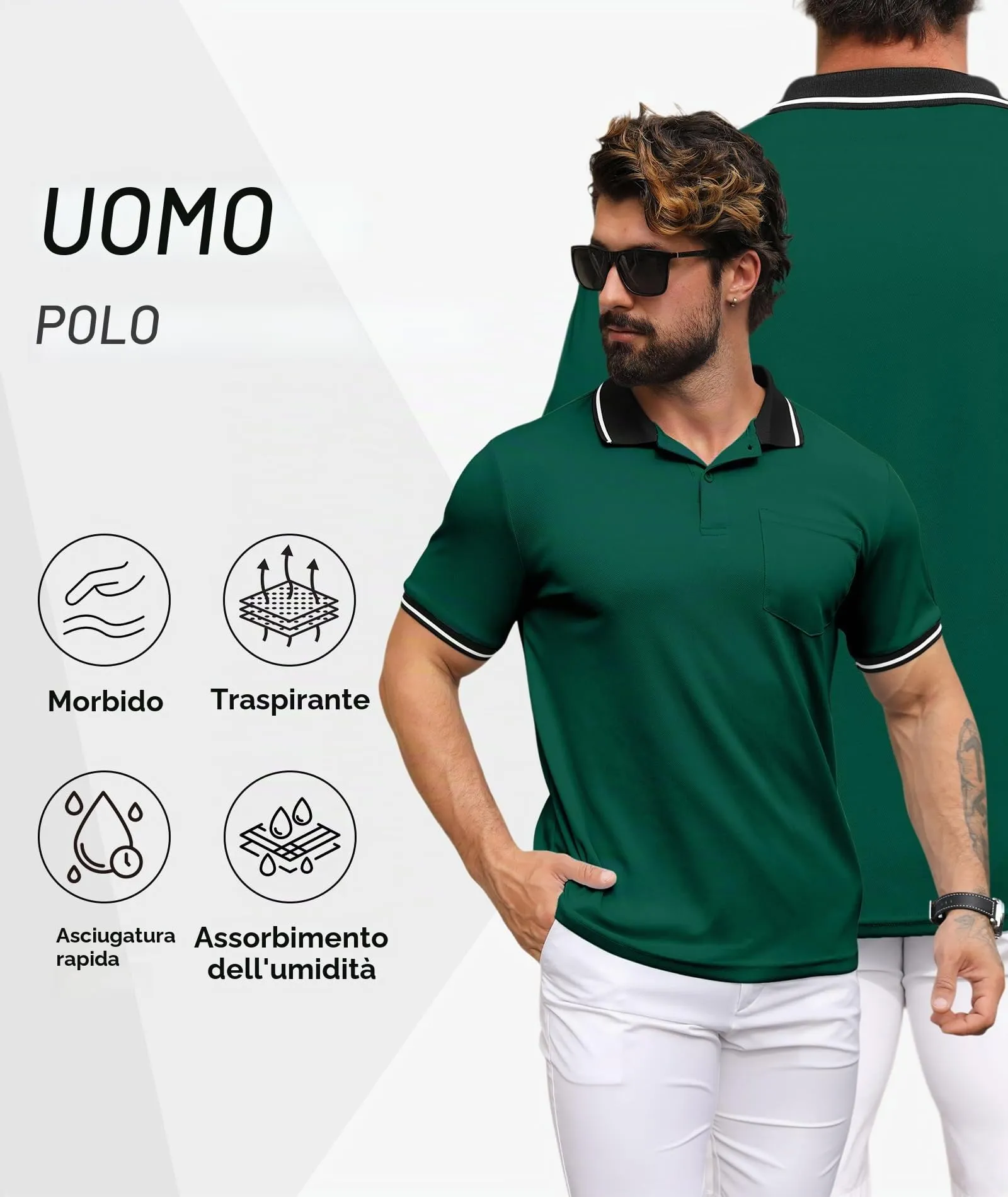 ZITY Polo Uomo Manica Corta Traspirante Verde Foresta 3XL - immagine 3