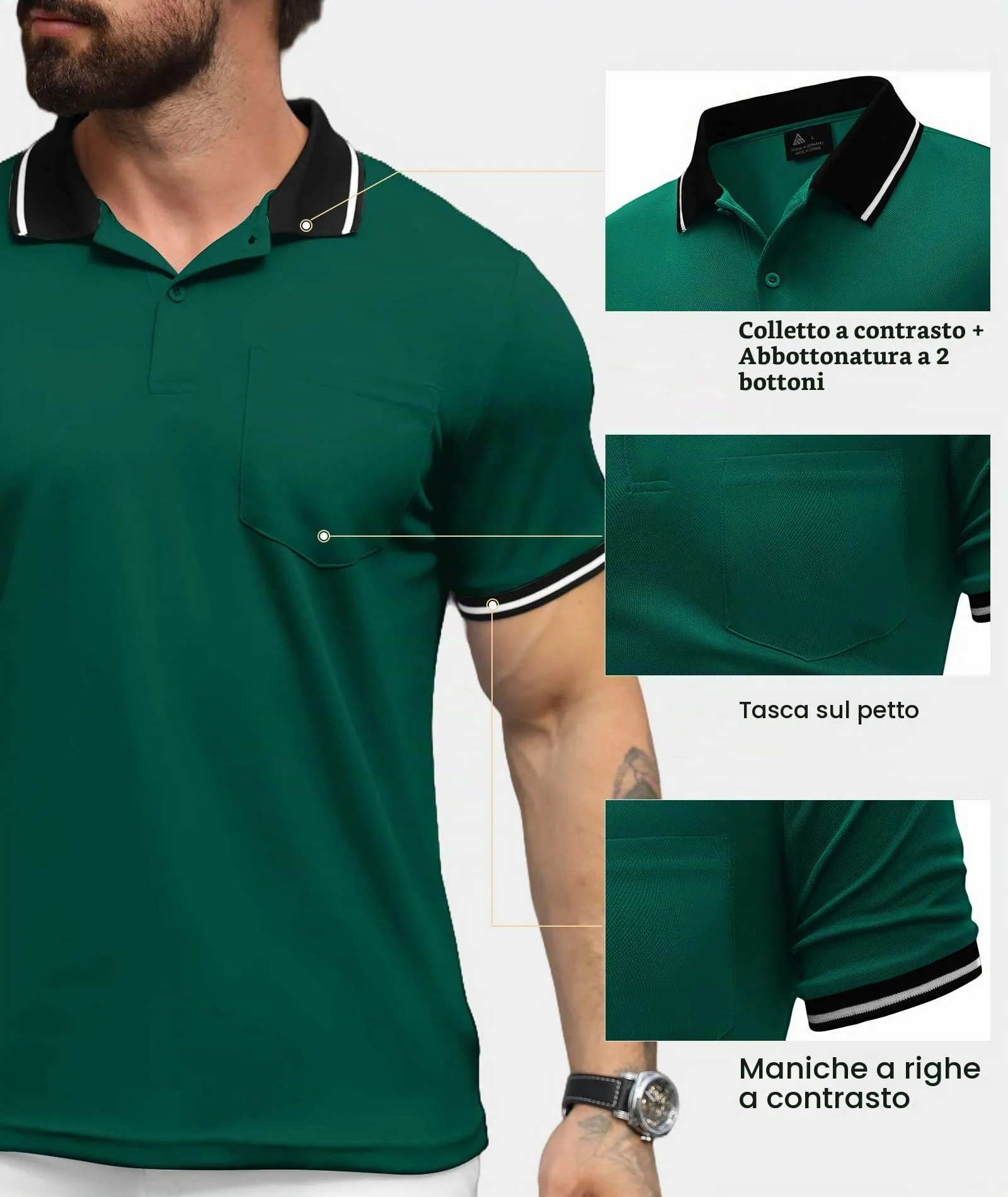 ZITY Polo Uomo Manica Corta Traspirante Verde Foresta 3XL - immagine 4