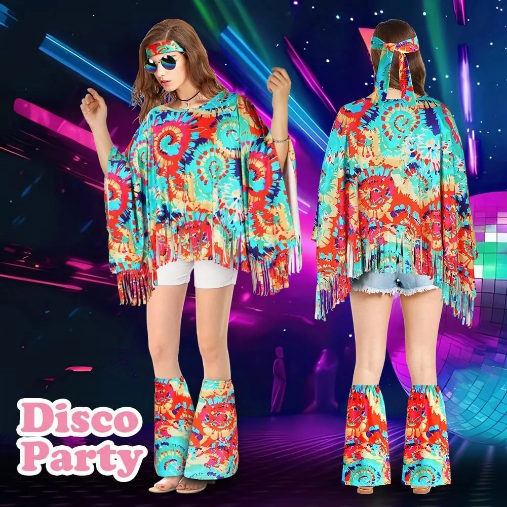 AOOWU Costume Hippie Donna, Set Accessori Stile Vintage Anni 70, 10 Pezzi - immagine 4