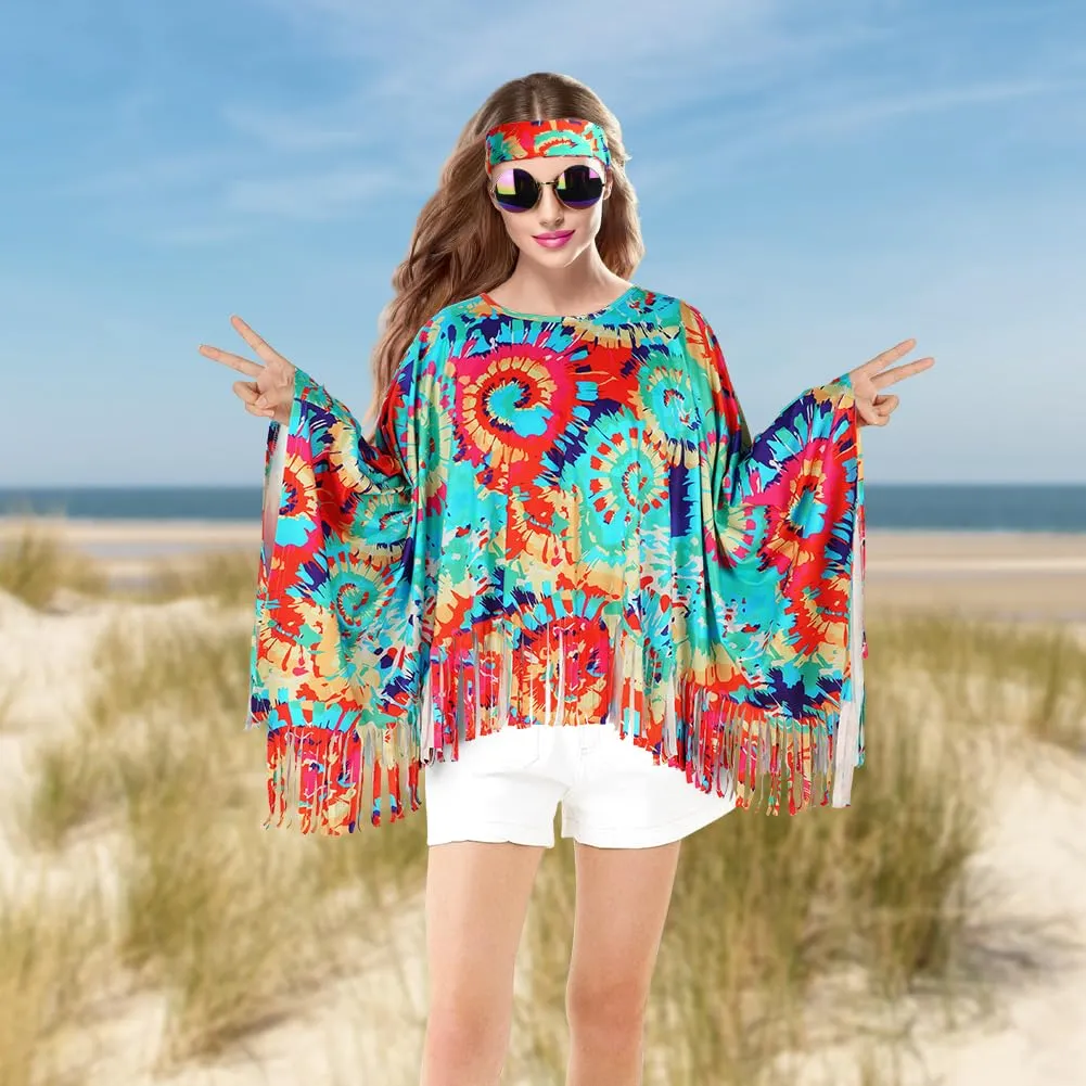 AOOWU Costume Hippie Donna, Set Accessori Stile Vintage Anni 70, 10 Pezzi - immagine 5