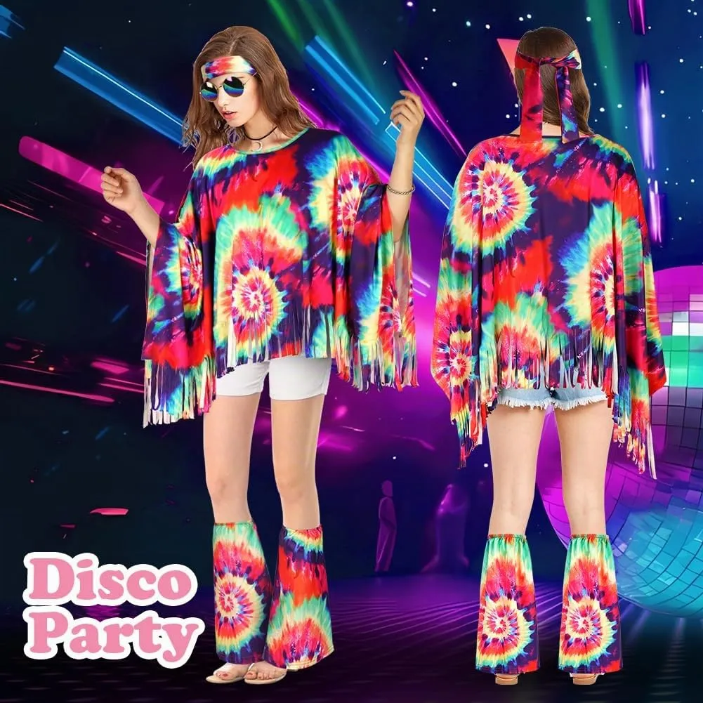 AOOWU Costume Hippie Donna, Set 10 Pezzi Accessori Stile Vintage Anni 70 - immagine 4