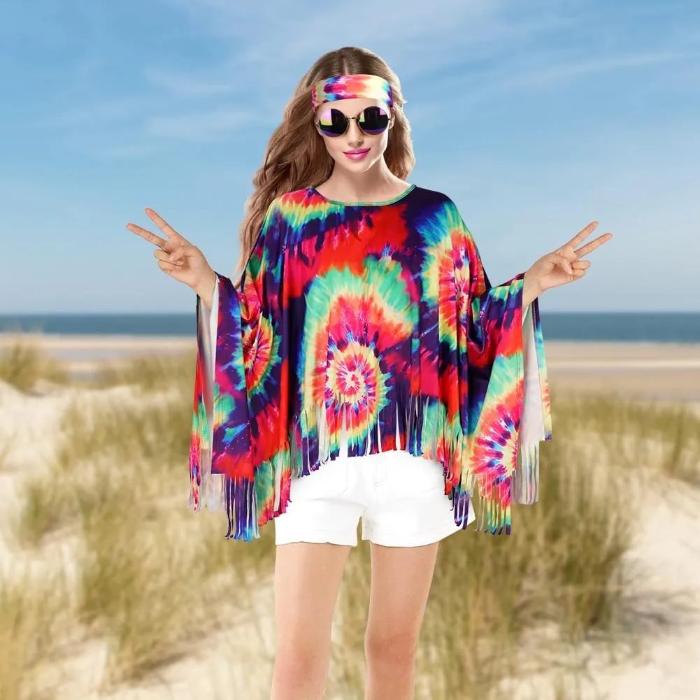 AOOWU Costume Hippie Donna, Set 10 Pezzi Accessori Stile Vintage Anni 70 - immagine 5