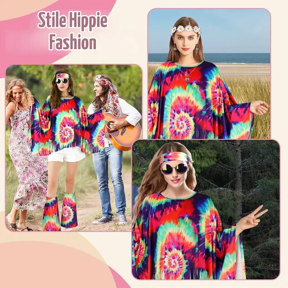 AOOWU Costume Hippie Donna, Set 10 Pezzi Accessori Stile Vintage Anni 70 - immagine 7