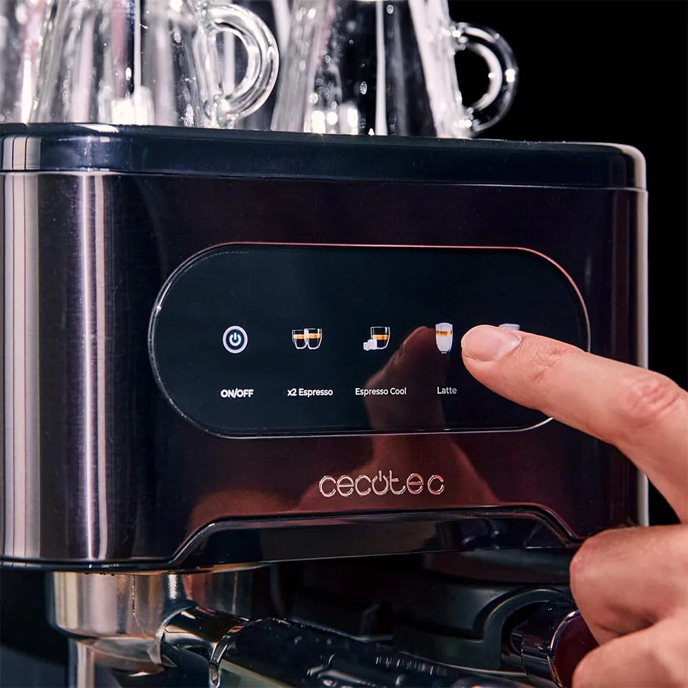 Cecotec Power Espresso 20 ColdBrew Latte+, Macchina Caffè Espresso, 1350W, 20Bar, Schermo Touch Color, Serbatoio Acqua 1.5L, Serbatoio Latte 500ml, Acciaio Scuro, Scaldatazze, Doppio Braccio - immagine 6