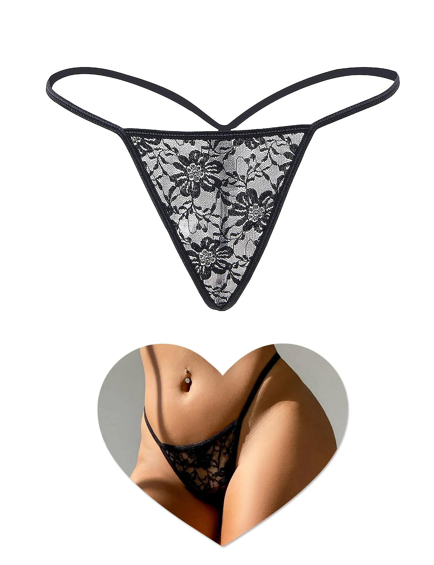 sunshinelady Lace Thong Panties for Women Nero S - immagine 1