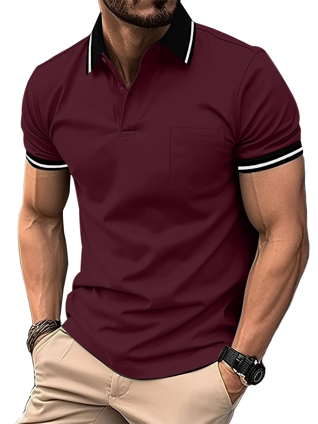 ZITY Polo Uomo Manica Corta Traspirante Borgogna XXL - immagine 1