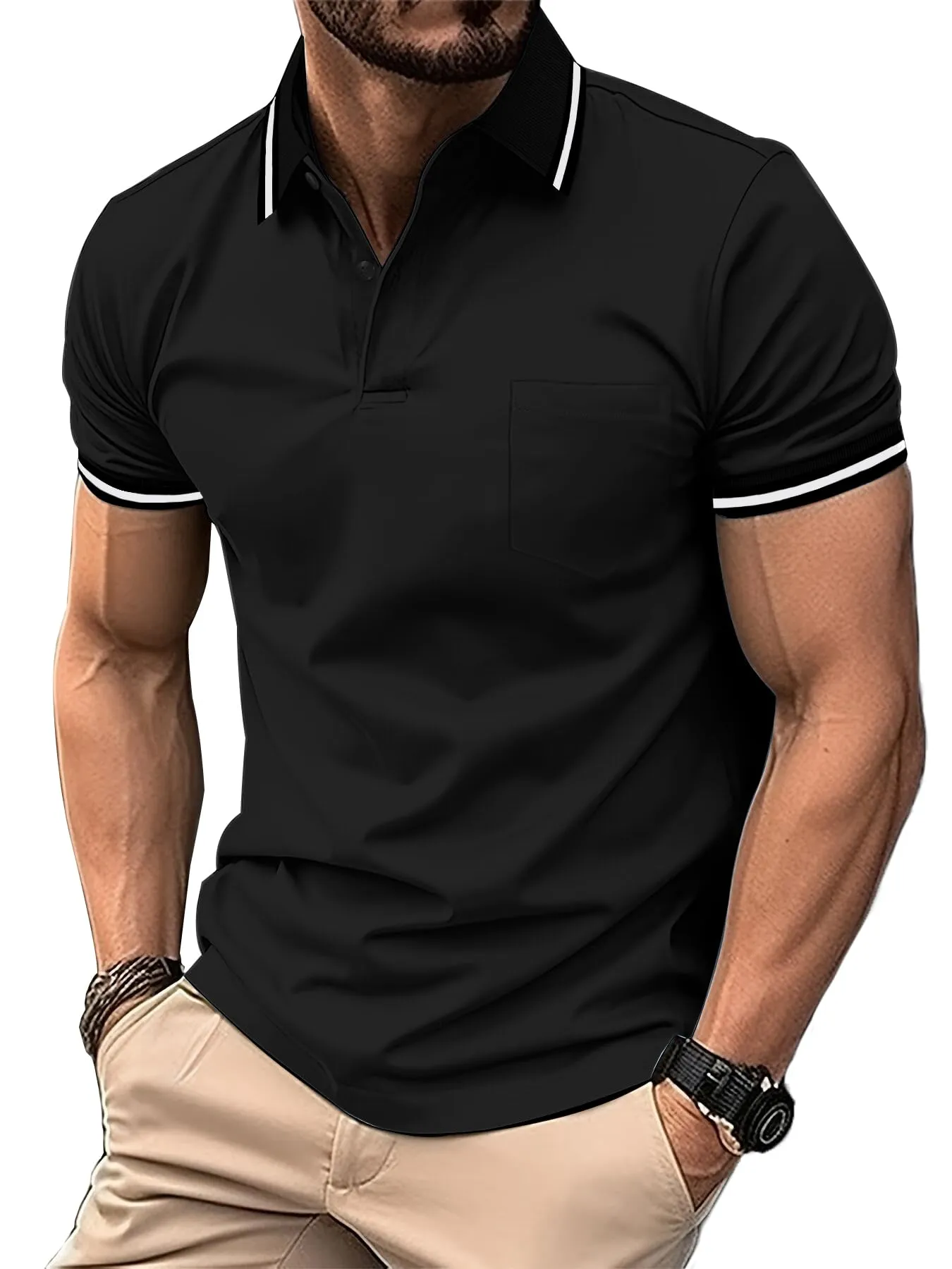 ZITY Polo Uomo Manica Corta Traspirante Nero M - immagine 1