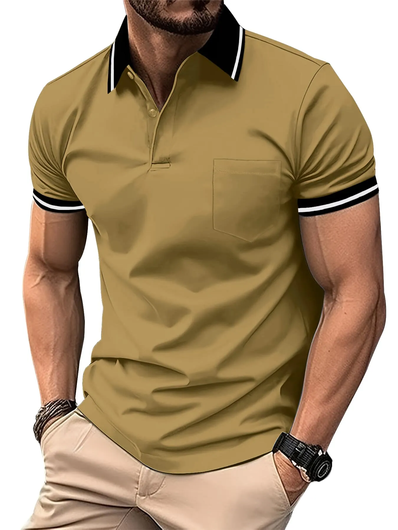 ZITY Polo Uomo Manica Corta Traspirante Kaki XL - immagine 1