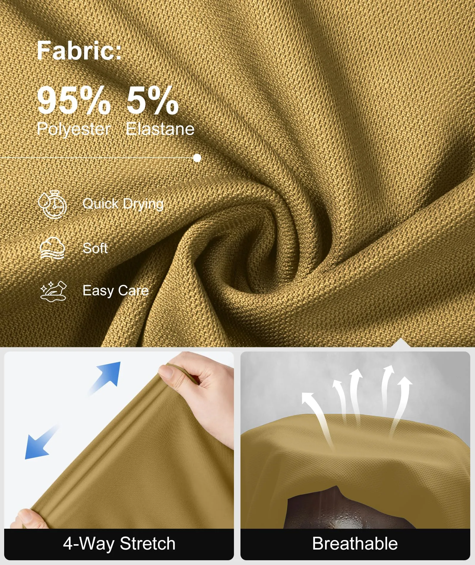 ZITY Polo Uomo Manica Corta Traspirante Kaki XL - immagine 5