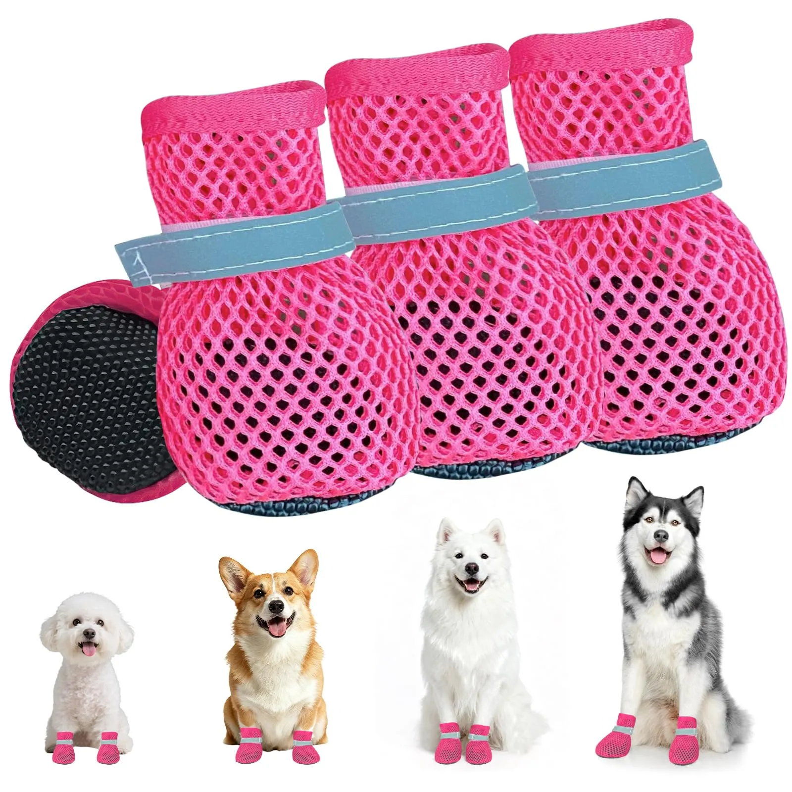 XIABYAYU Scarpe Estive Antiscivolo per Cani, Traspiranti, Rosa XL, 4 Pezzi - immagine 1