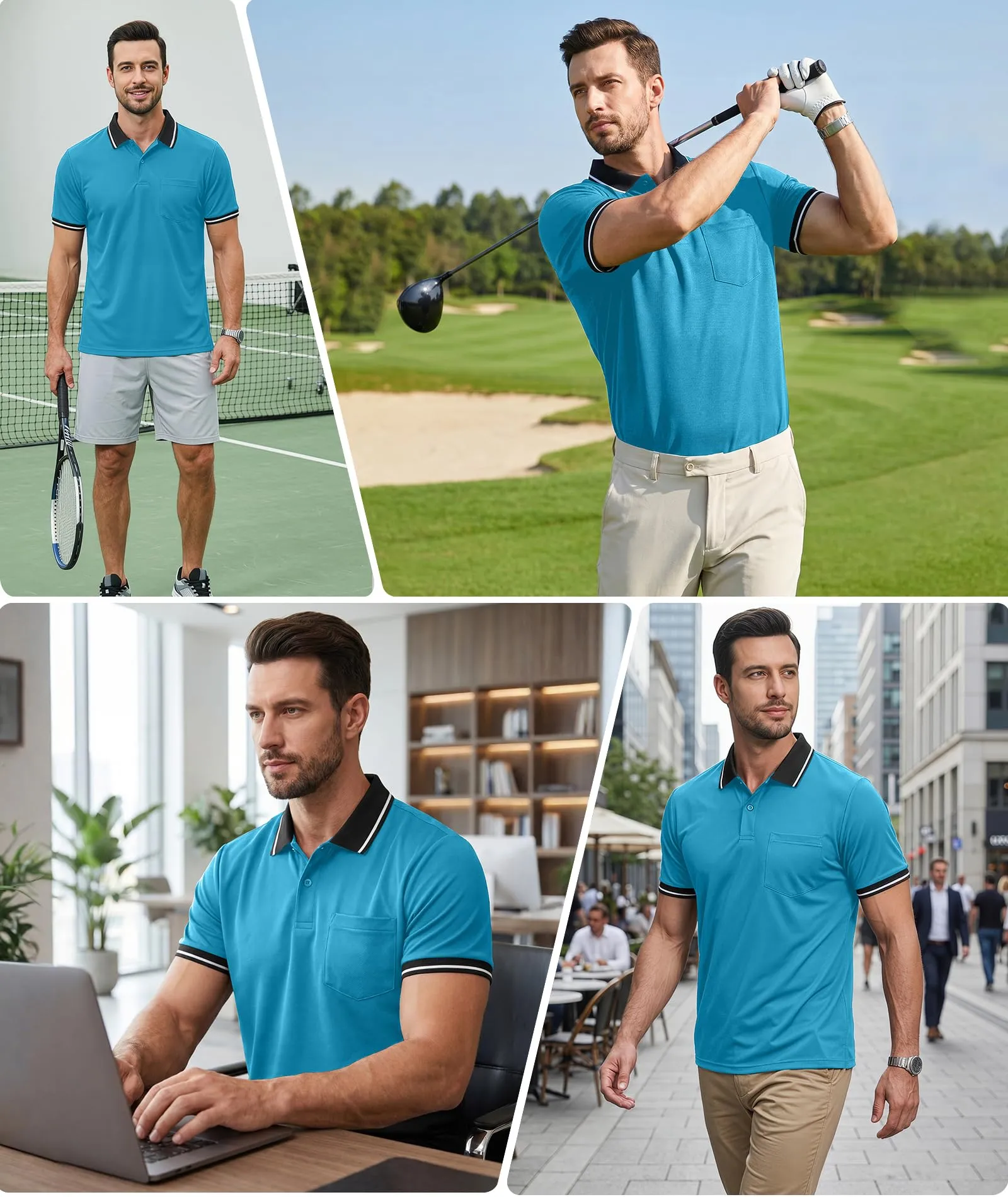 ZITY Polo Uomo Manica Corta Traspirante Blu-Verde XL - immagine 2