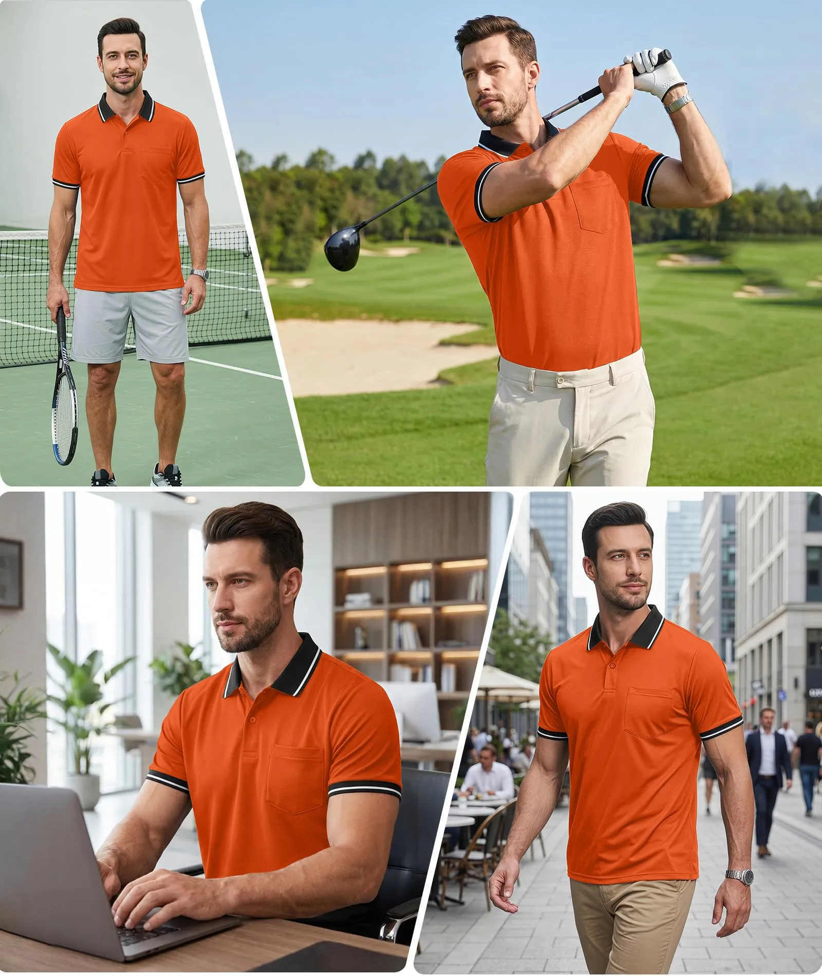 ZITY Polo Uomo Manica Corta Traspirante Arancione M - immagine 2
