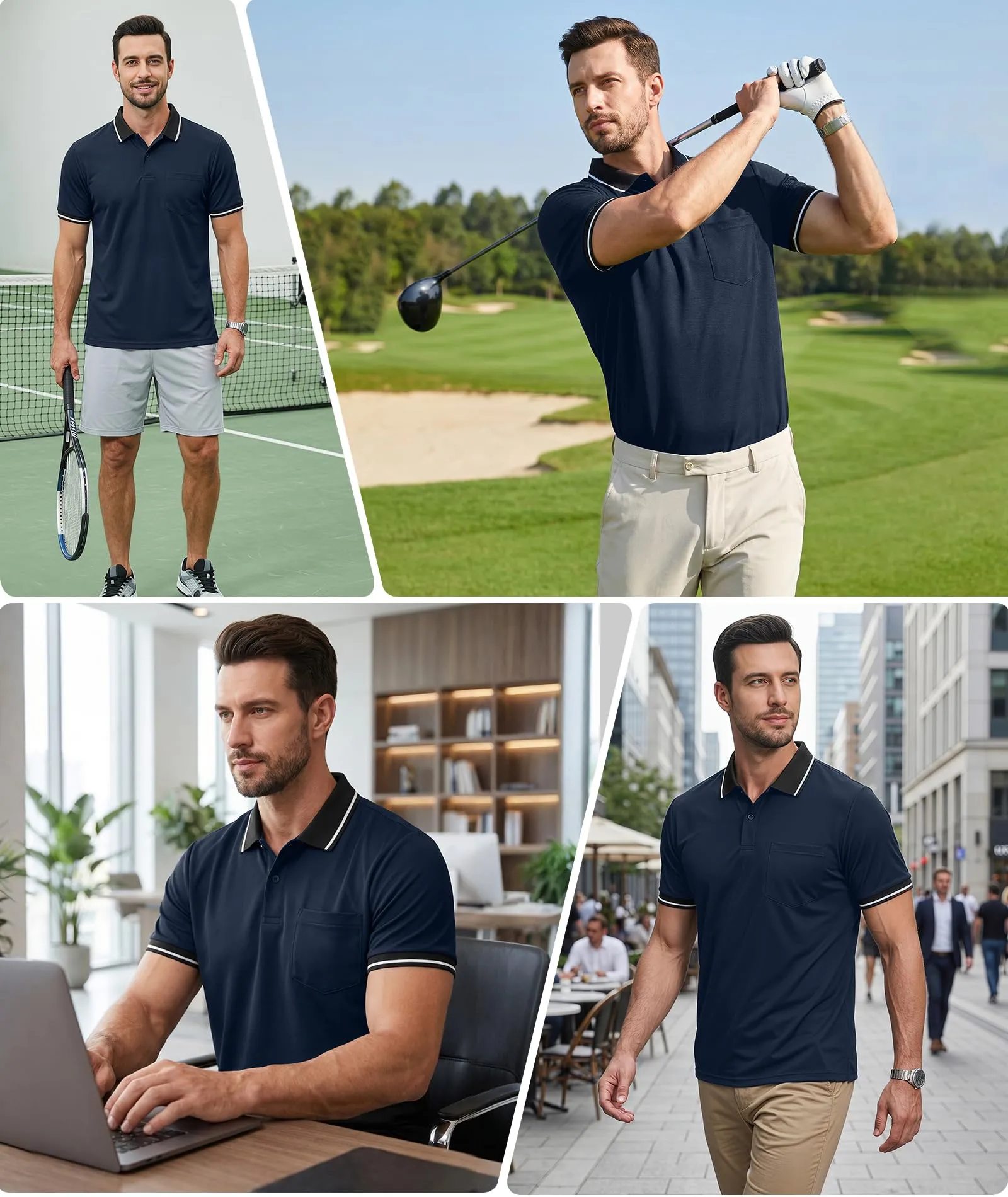 ZITY Polo Uomo Manica Corta Traspirante Blu Navy 3XL - immagine 2
