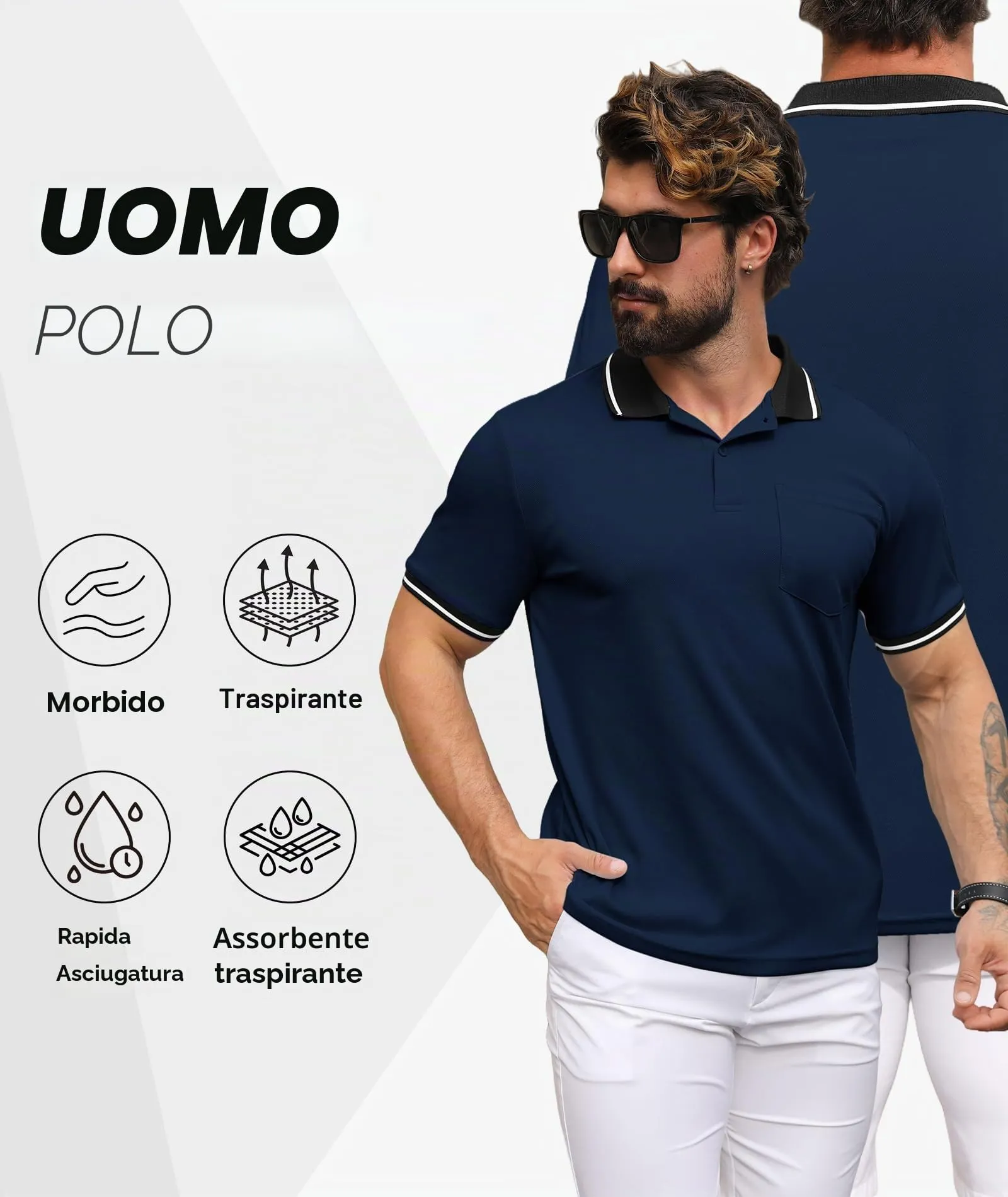 ZITY Polo Uomo Manica Corta Traspirante Blu Navy 3XL - immagine 3