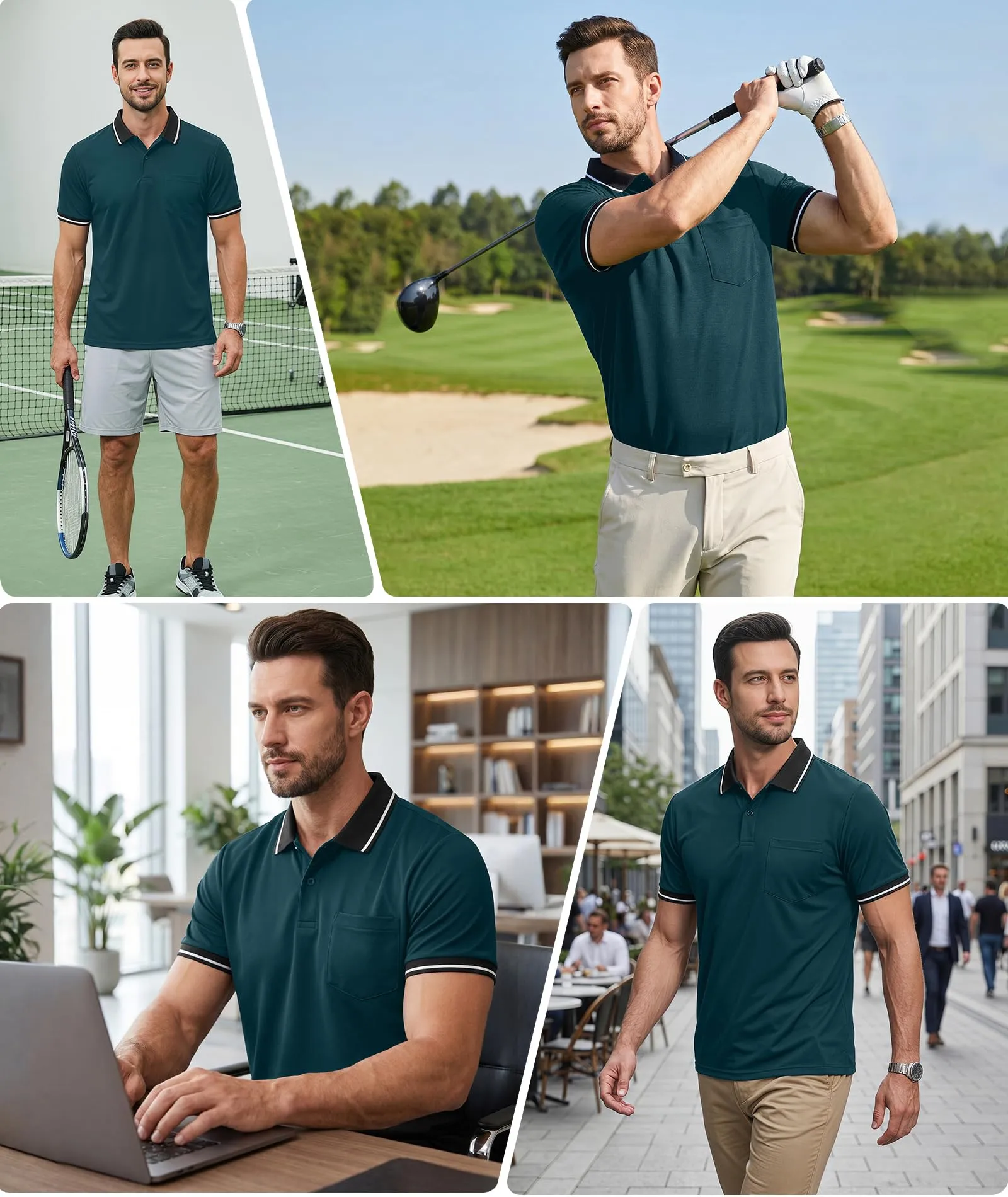 ZITY Polo Uomo Manica Corta Traspirante Verde Petrolio M - immagine 2