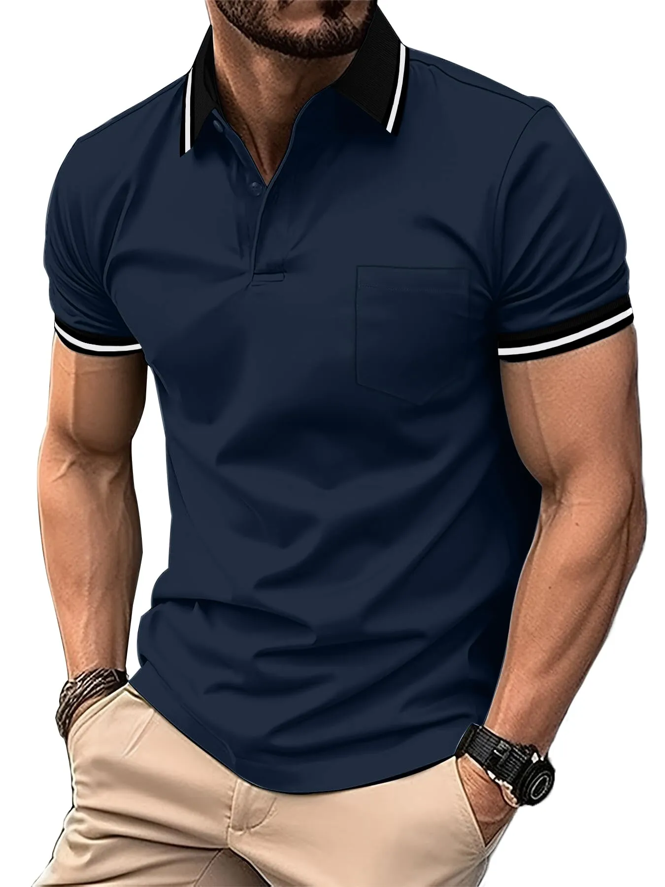 ZITY Polo Uomo Manica Corta Traspirante Blu Navy XXL - immagine 1