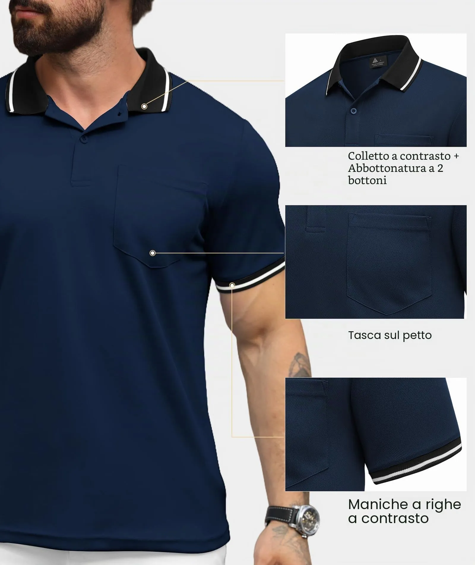 ZITY Polo Uomo Manica Corta Traspirante Blu Navy XXL - immagine 4