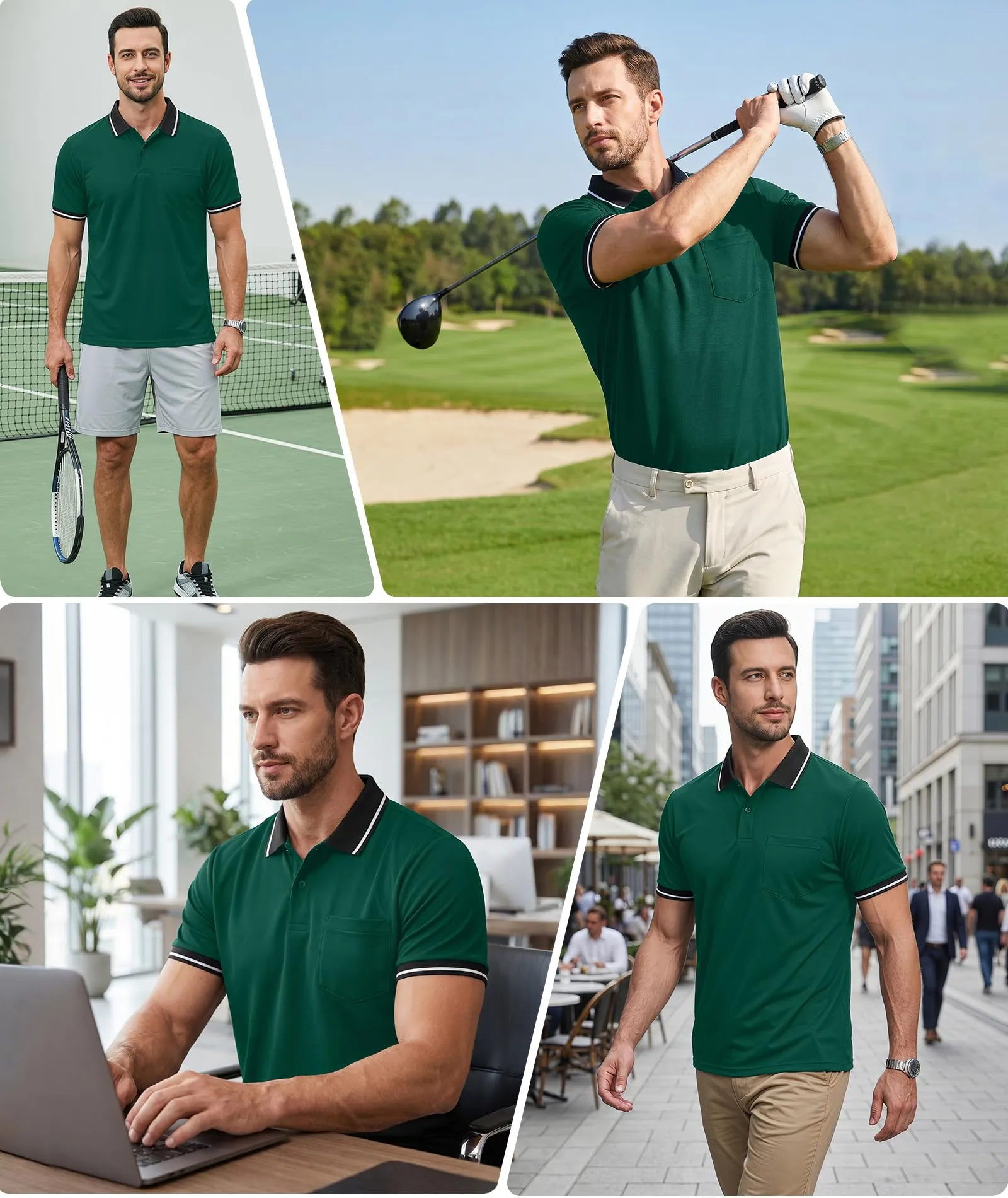 ZITY Polo Uomo Manica Corta Traspirante Verde Foresta XL - immagine 2