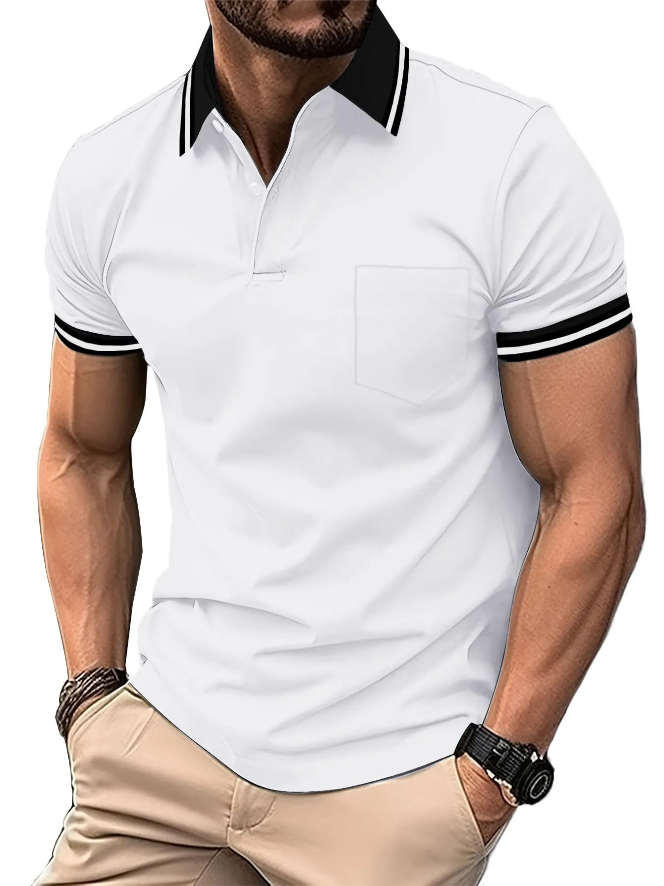 ZITY Polo Uomo Manica Corta Traspirante Bianco L - immagine 1
