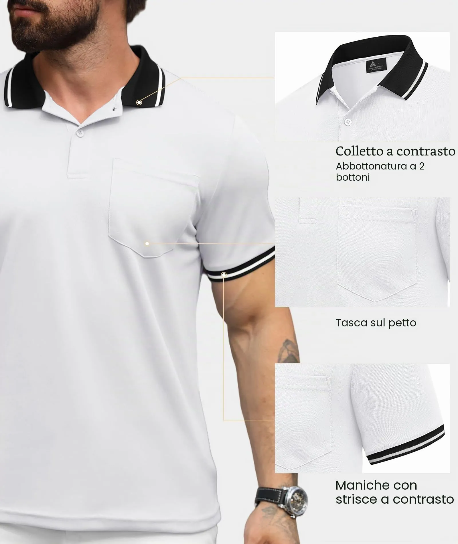 ZITY Polo Uomo Manica Corta Traspirante Bianco L - immagine 4