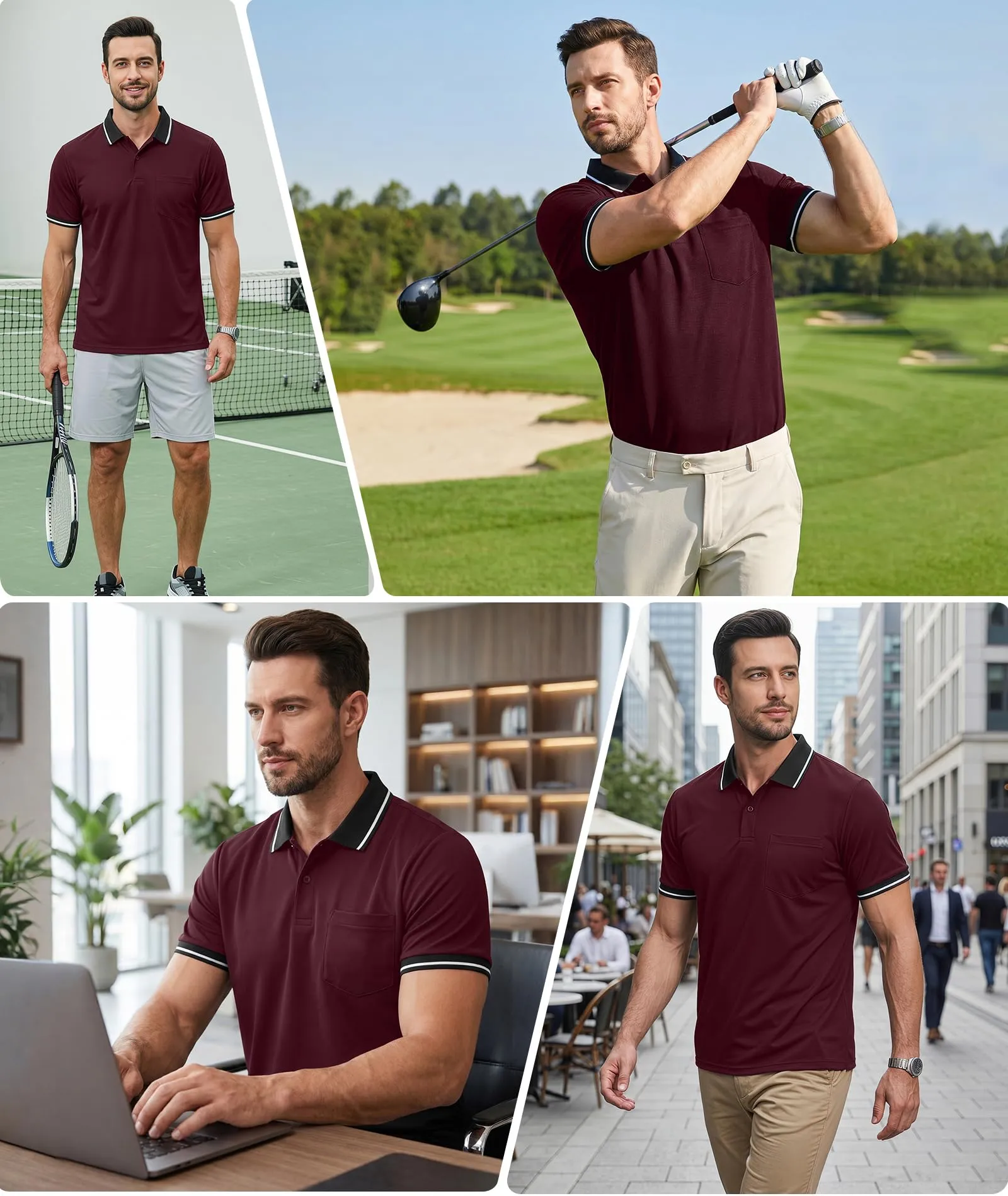 ZITY Polo Uomo Manica Corta Traspirante Borgogna XL - immagine 2
