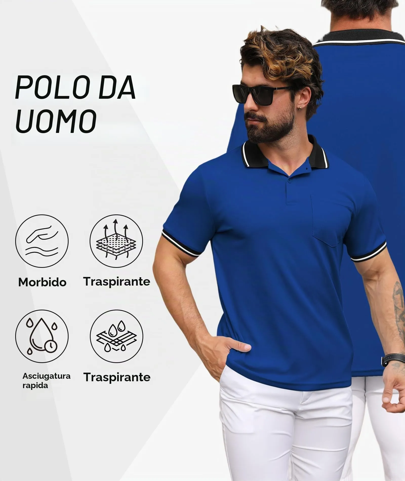 ZITY Polo Uomo Manica Corta Traspirante Blu Zaffiro 3XL - immagine 3