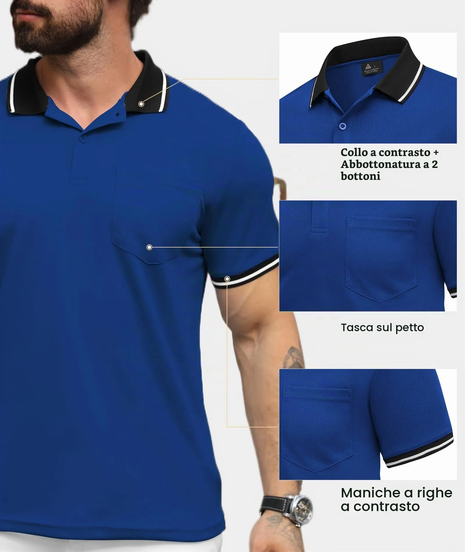 ZITY Polo Uomo Manica Corta Traspirante Blu Zaffiro 3XL - immagine 4