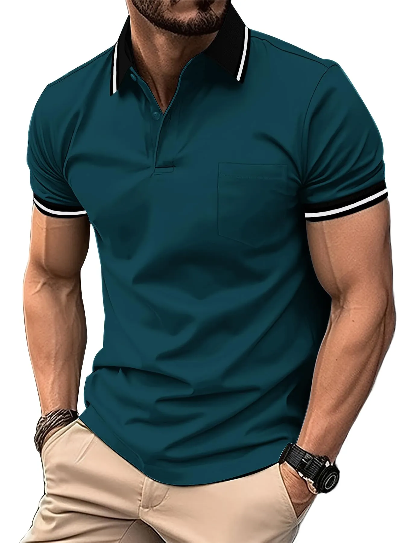 ZITY Polo Uomo Manica Corta Traspirante Verde Petrolio L - immagine 1