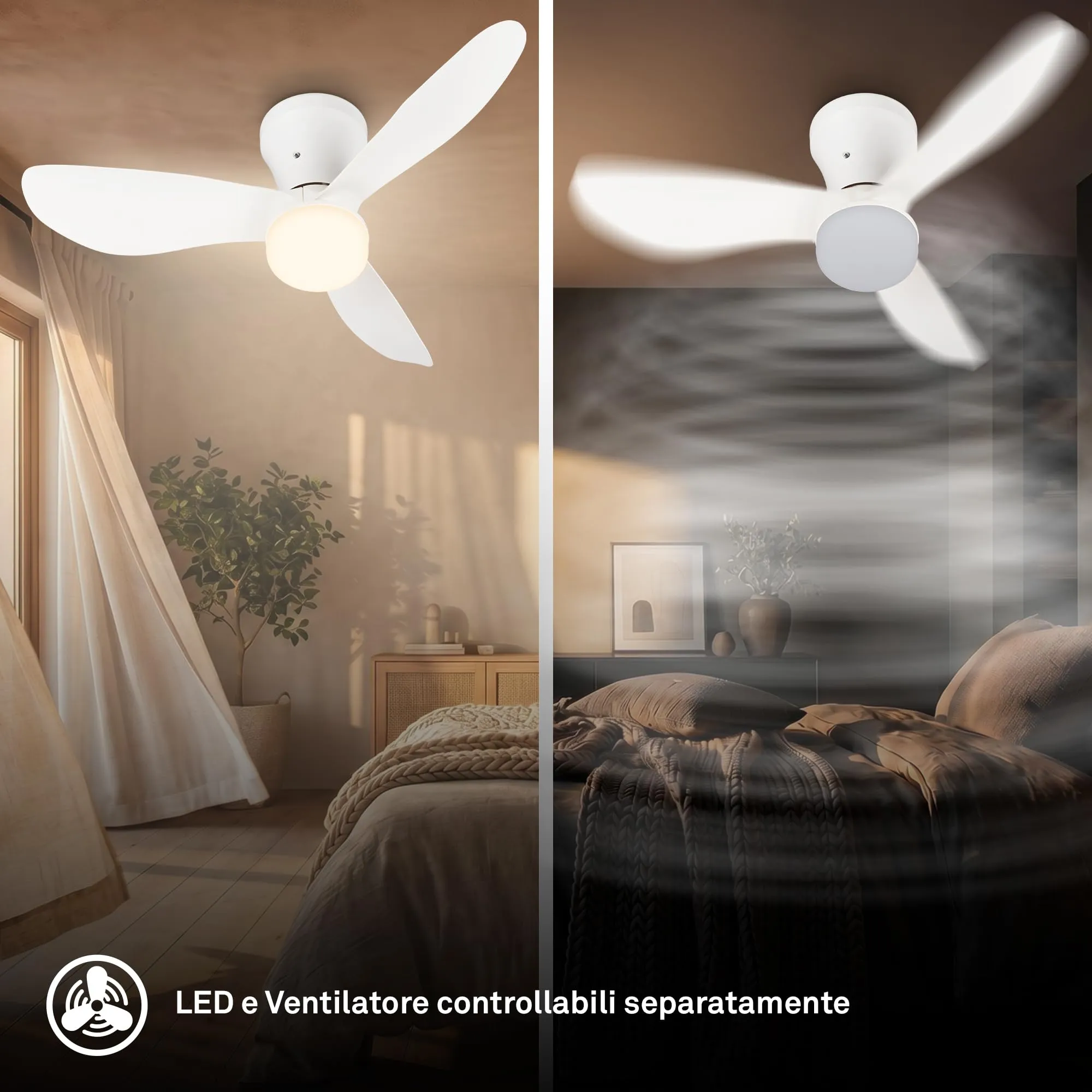 Briloner Ventilatore da soffitto con luce LED, motore DC, telecomando, 78 cm, bianco - immagine 3