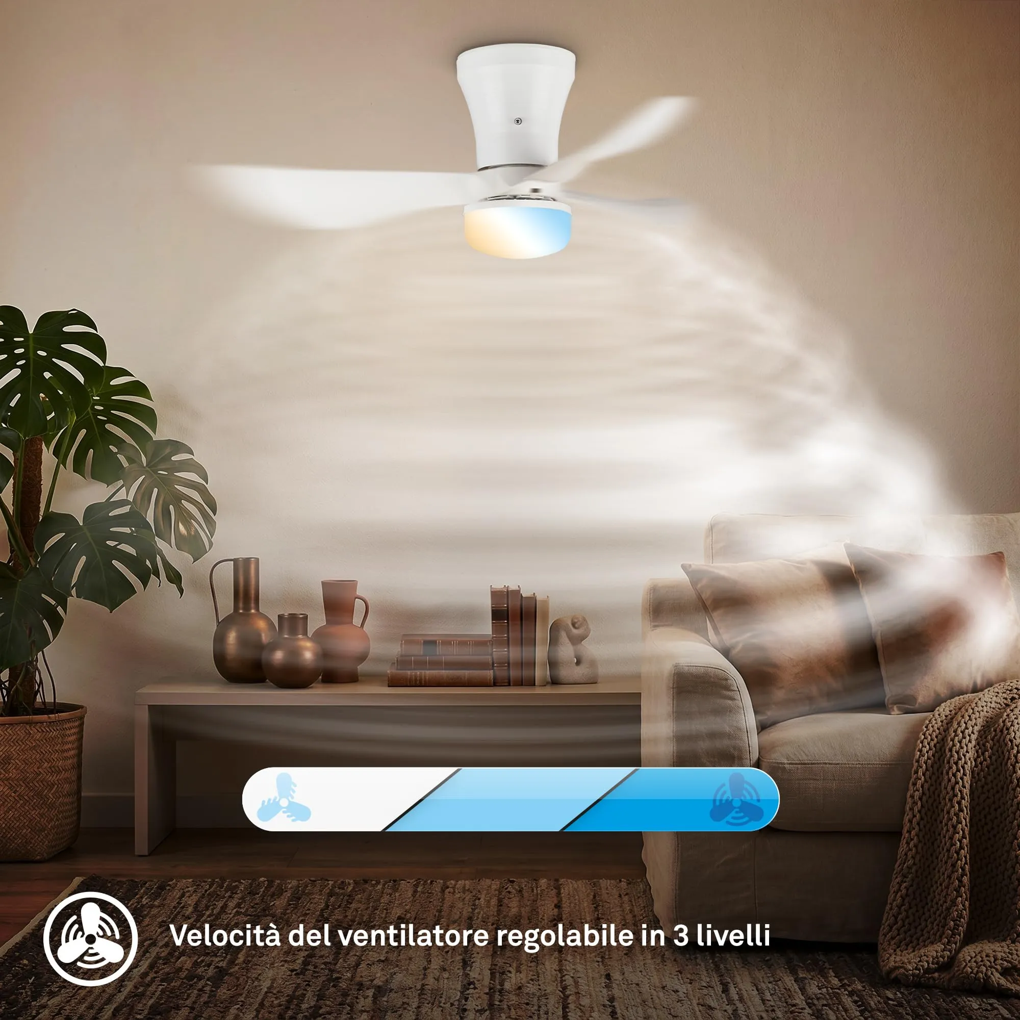 Briloner Ventilatore da soffitto con luce LED, motore DC, telecomando, 78 cm, bianco - immagine 6