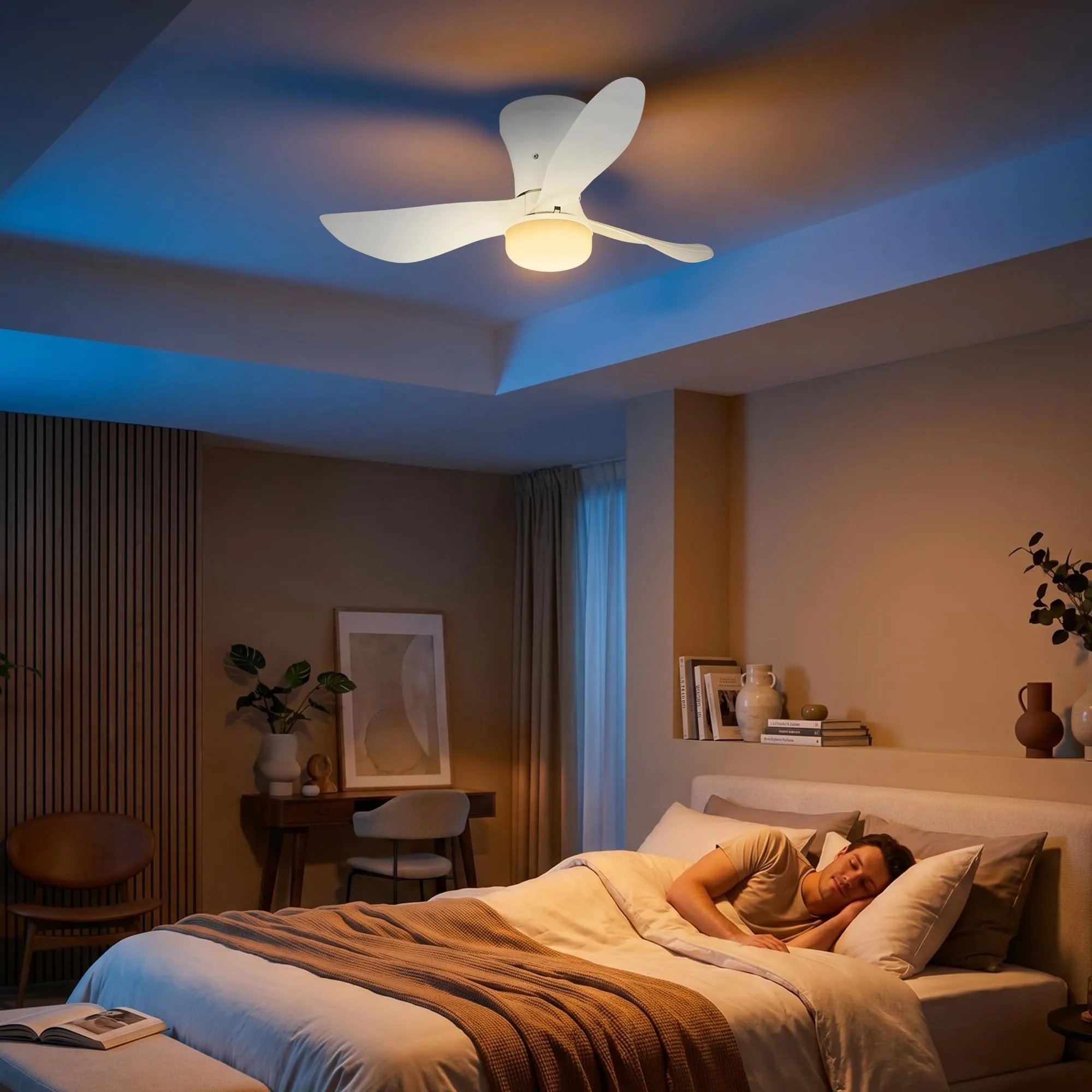 Briloner Ventilatore da soffitto con luce LED, motore DC, telecomando, 78 cm, bianco - immagine 9