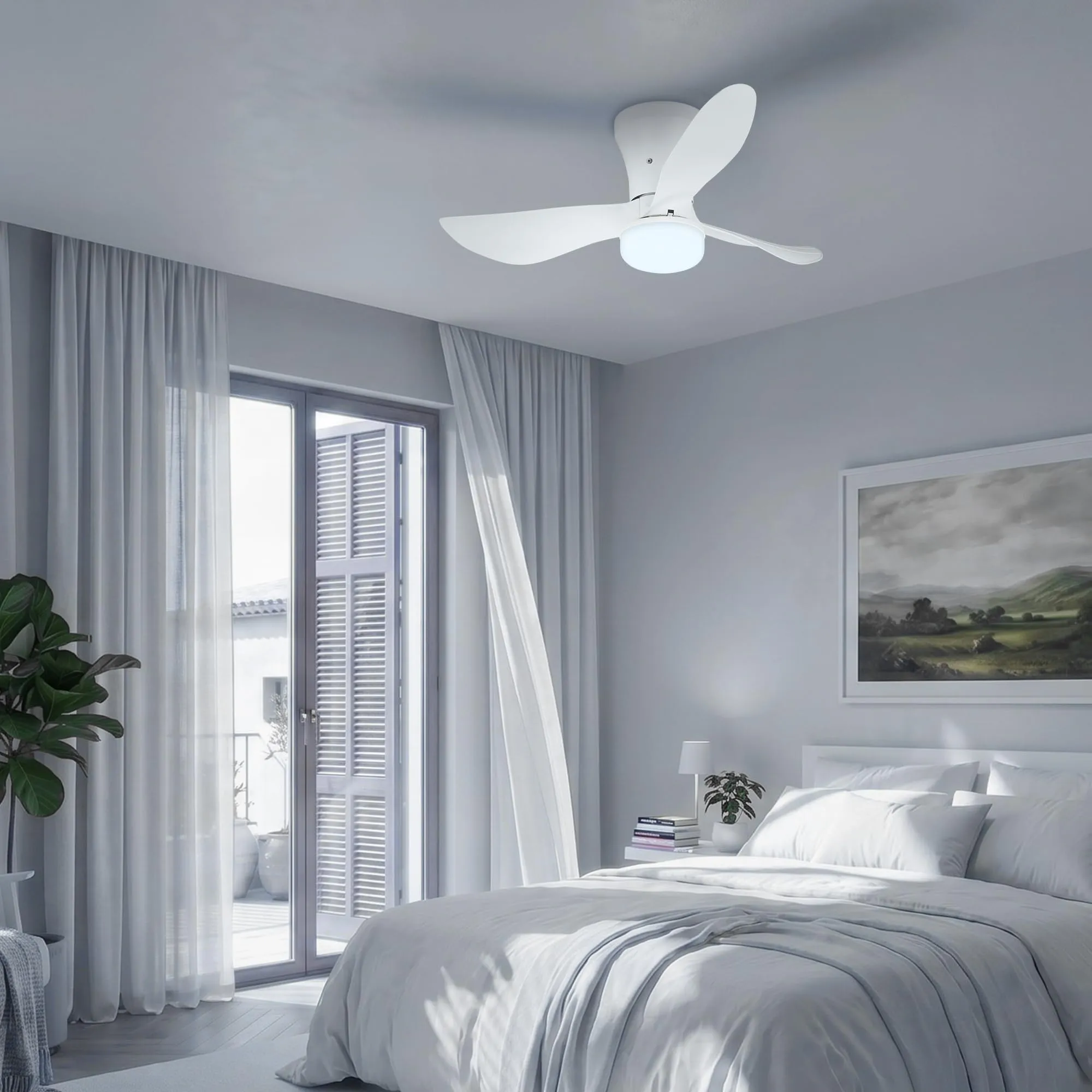 Briloner Ventilatore da soffitto con luce LED, motore DC, telecomando, 78 cm, bianco - immagine 10
