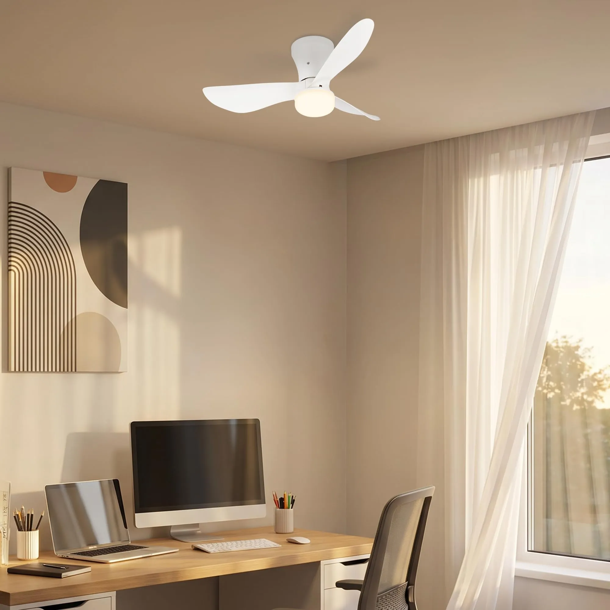 Briloner Ventilatore da soffitto con luce LED, motore DC, telecomando, 78 cm, bianco - immagine 11