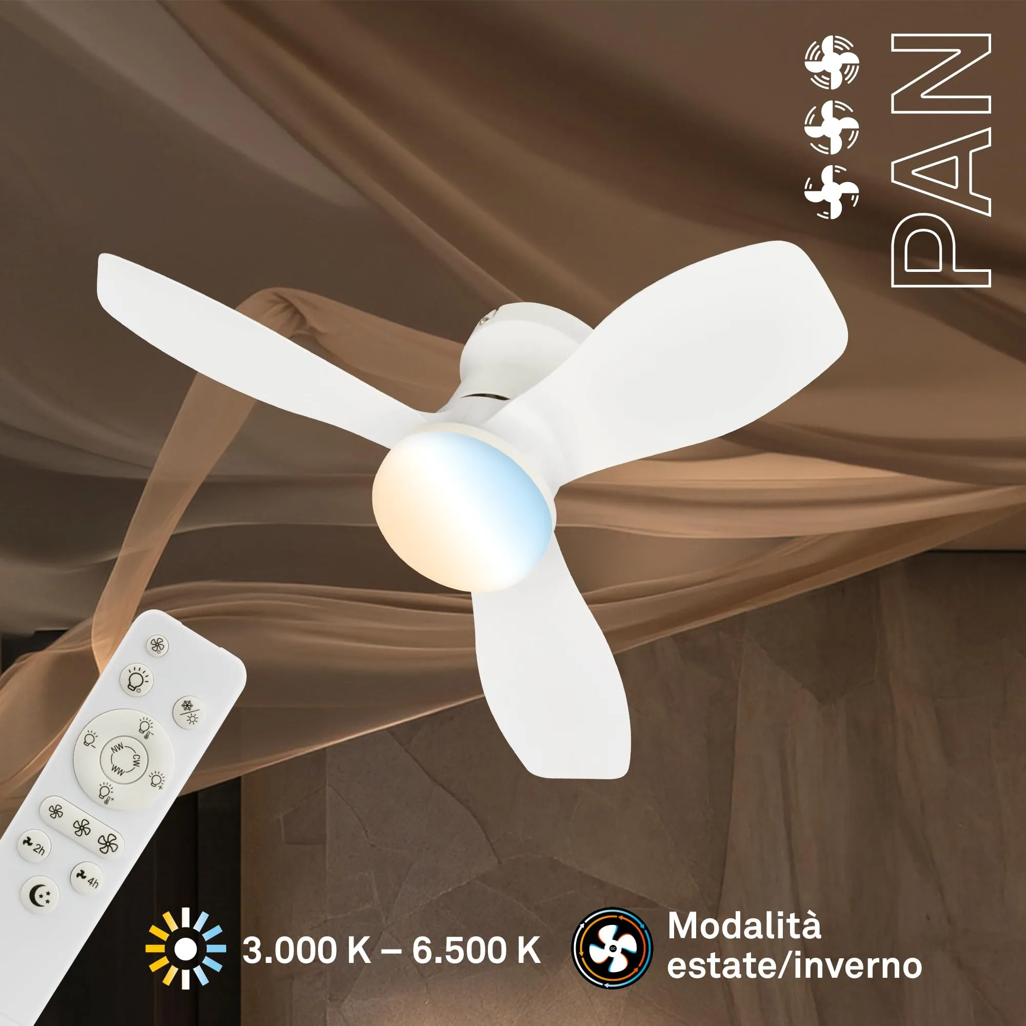 Briloner Ventilatore da soffitto con luce LED, Motore DC, 60 cm, Bianco - immagine 2
