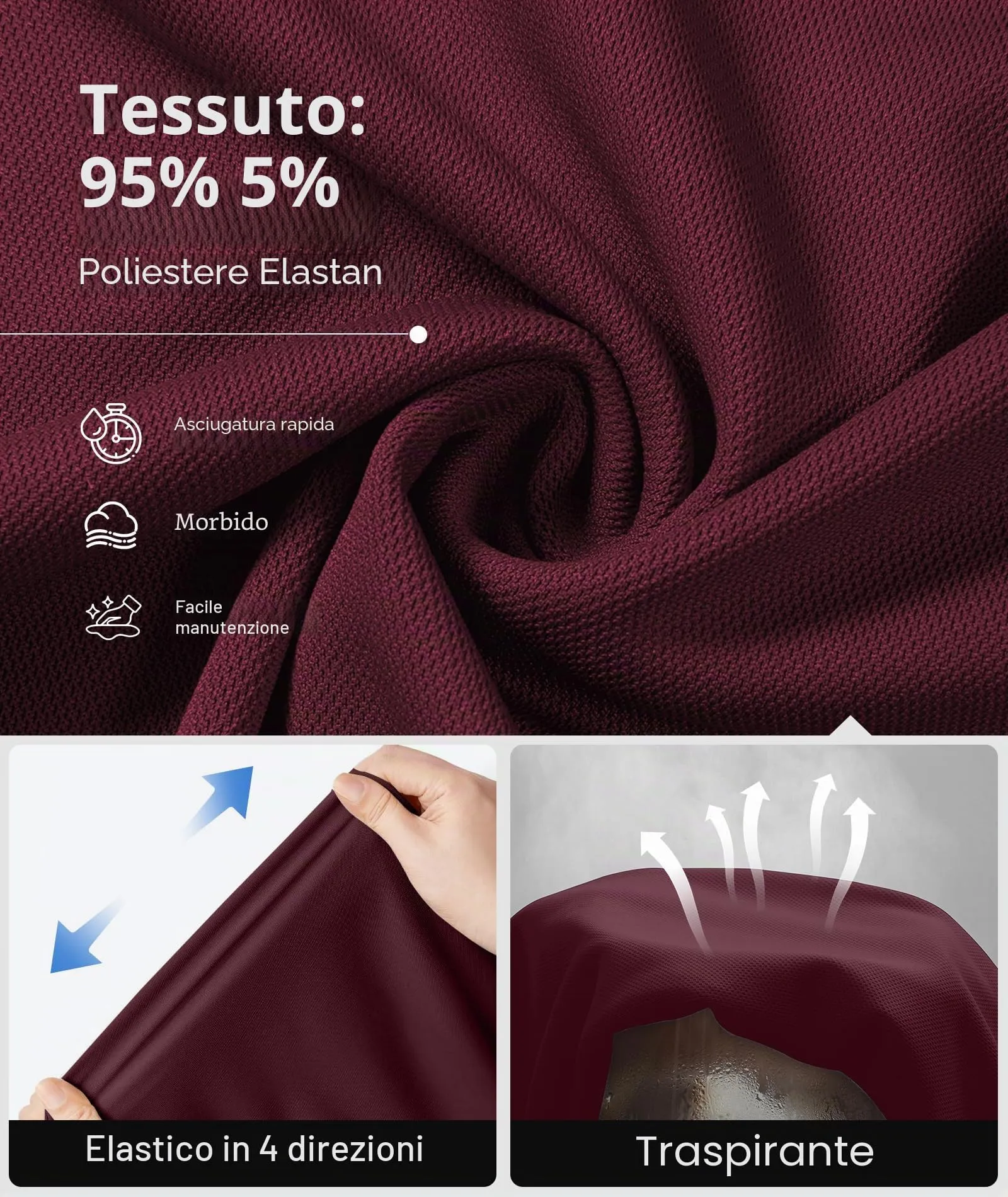 ZITY Polo Uomo Manica Corta Traspirante Borgogna M - immagine 5