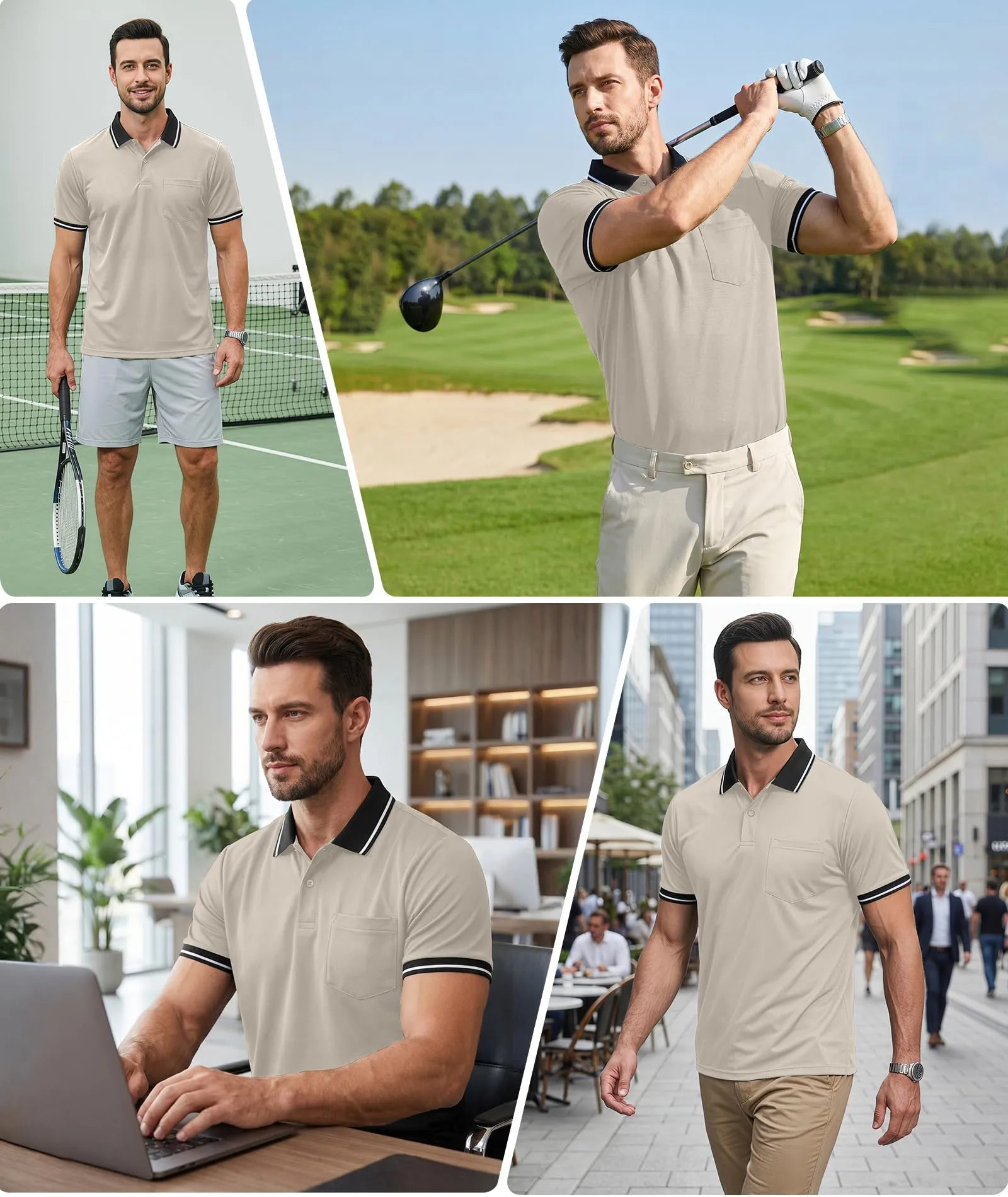 ZITY Polo Uomo Manica Corta Traspirante Beige XL - immagine 2