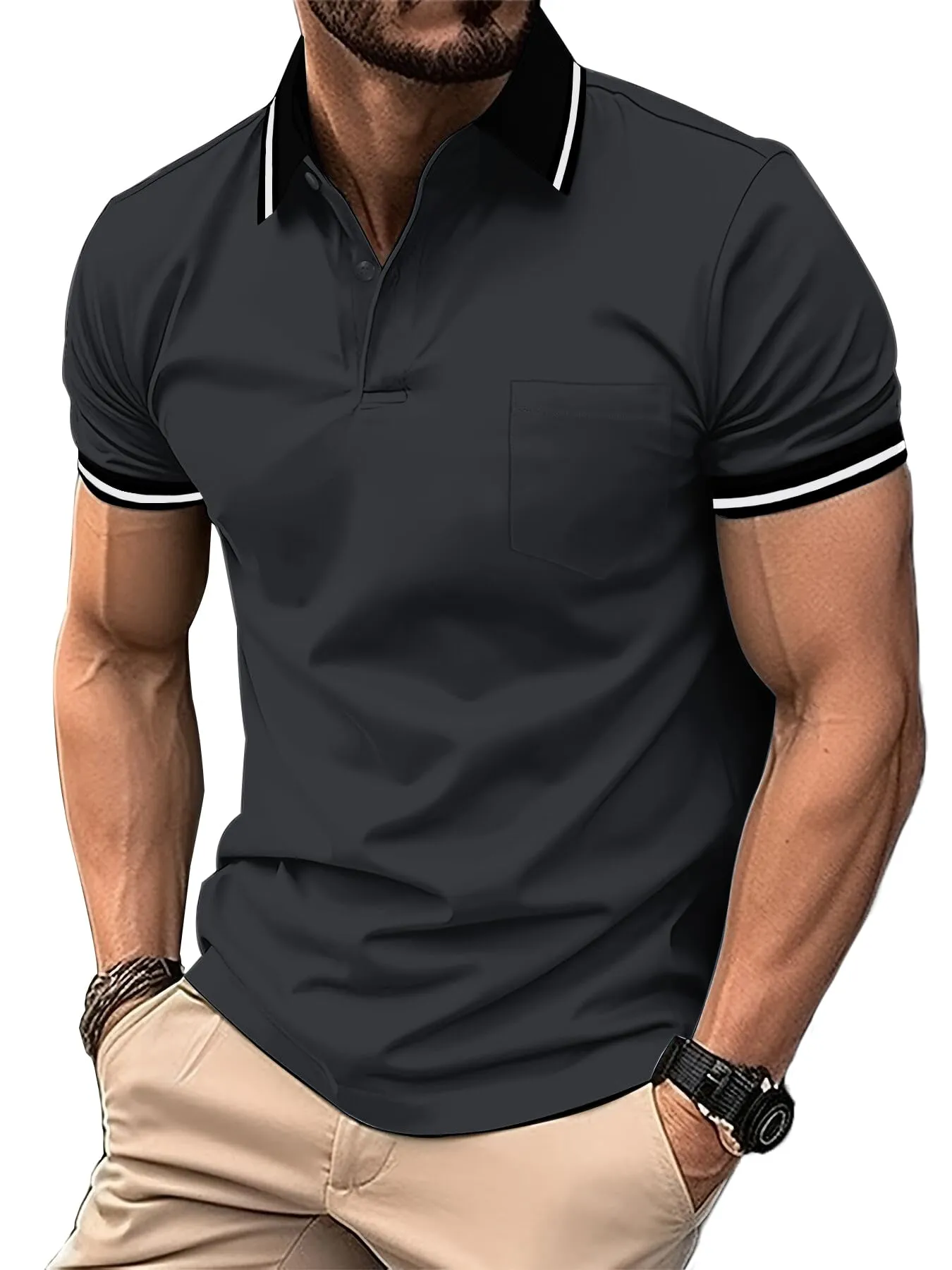 ZITY Polo Uomo Manica Corta Traspirante Grigio Scuro XXL - immagine 1