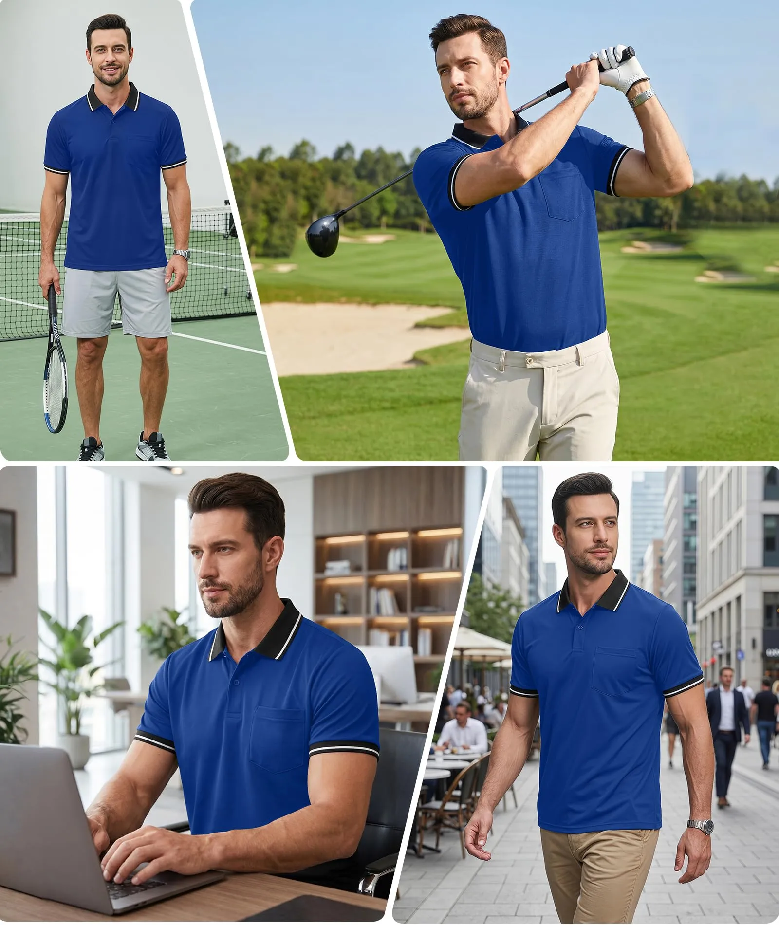 ZITY Polo Uomo Manica Corta Traspirante Blu Zaffiro XL - immagine 2