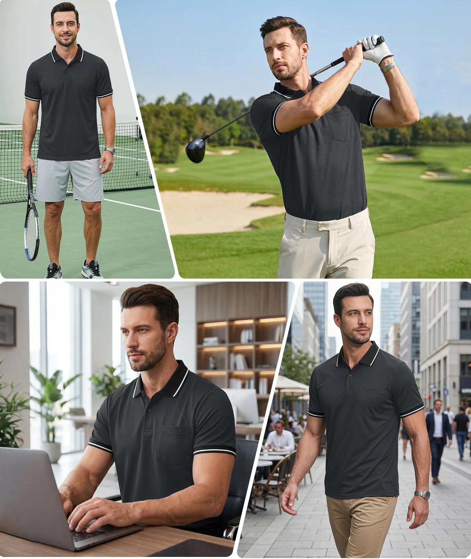 ZITY Polo Uomo Manica Corta Traspirante Grigio Scuro 3XL - immagine 2