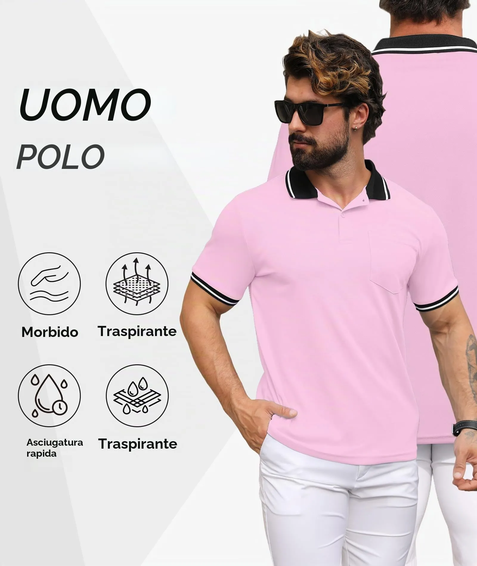 ZITY Polo Uomo Manica Corta Traspirante Rosa 3XL - immagine 3