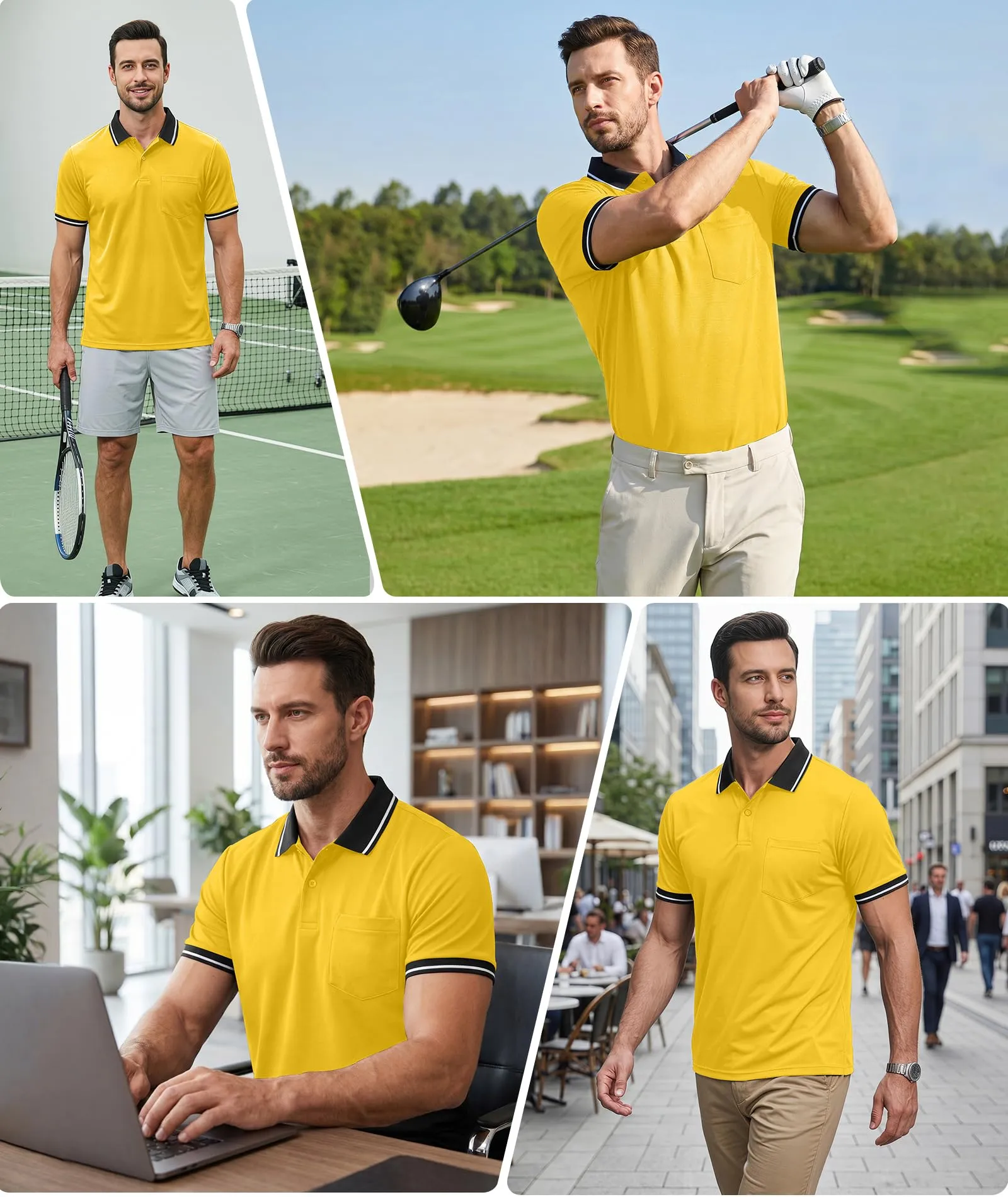 ZITY Polo Uomo Manica Corta Traspirante Giallo Scuro XXL - immagine 2