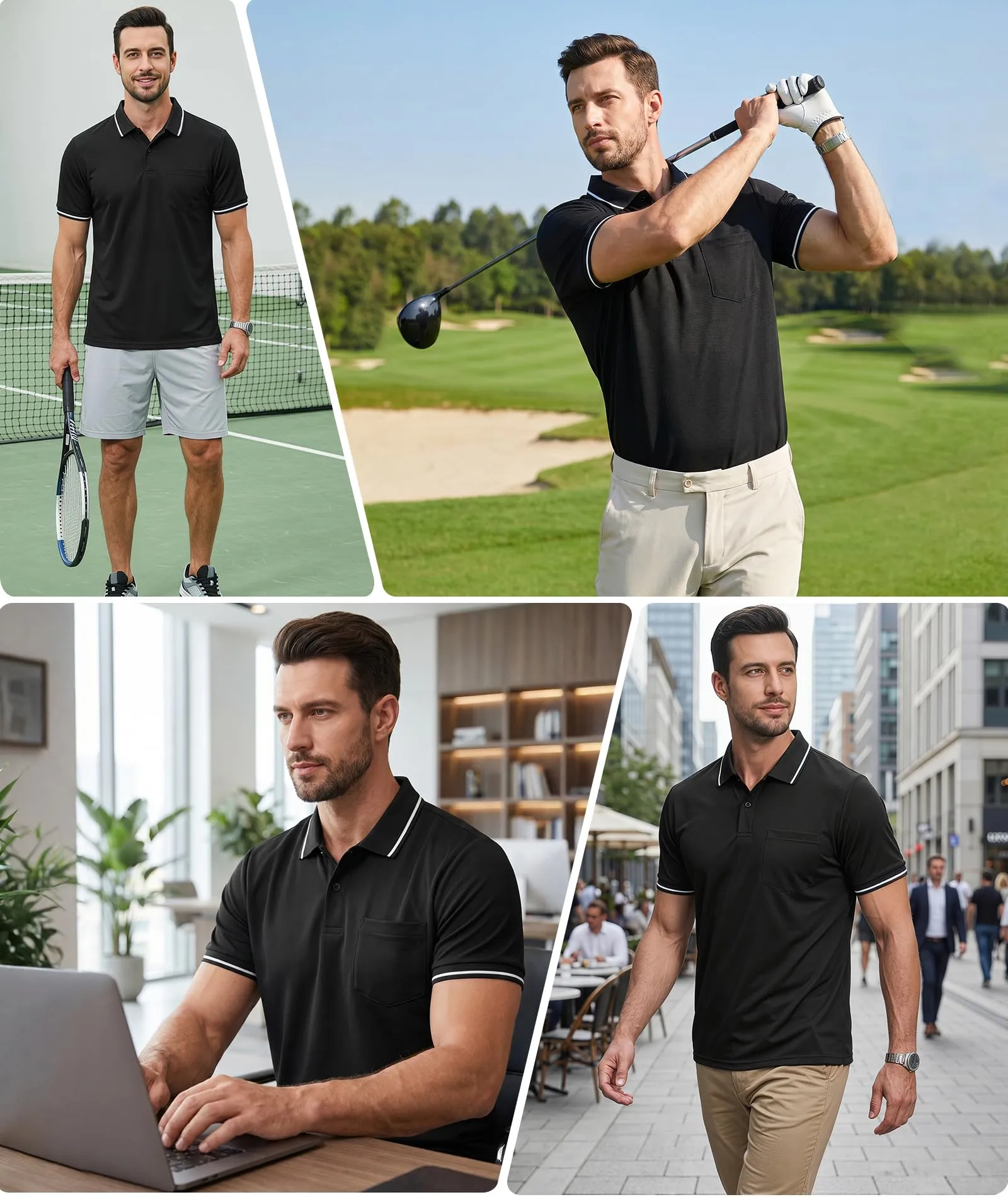 ZITY Polo Uomo Manica Corta Traspirante Nero L - immagine 2
