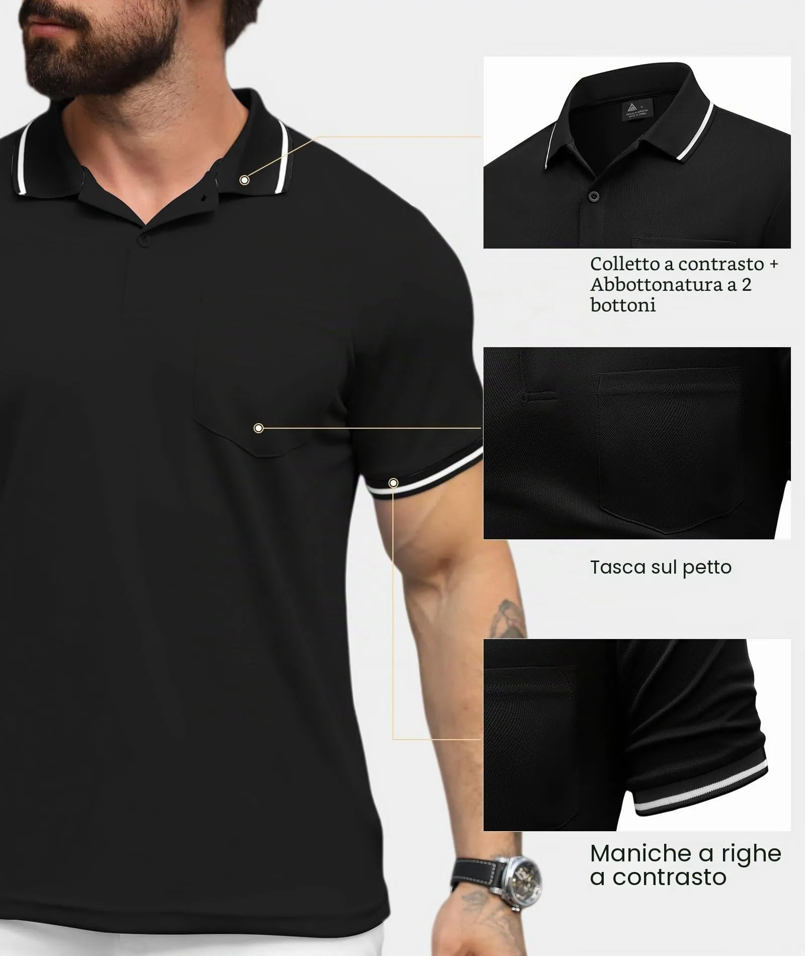 ZITY Polo Uomo Manica Corta Traspirante Nero L - immagine 4
