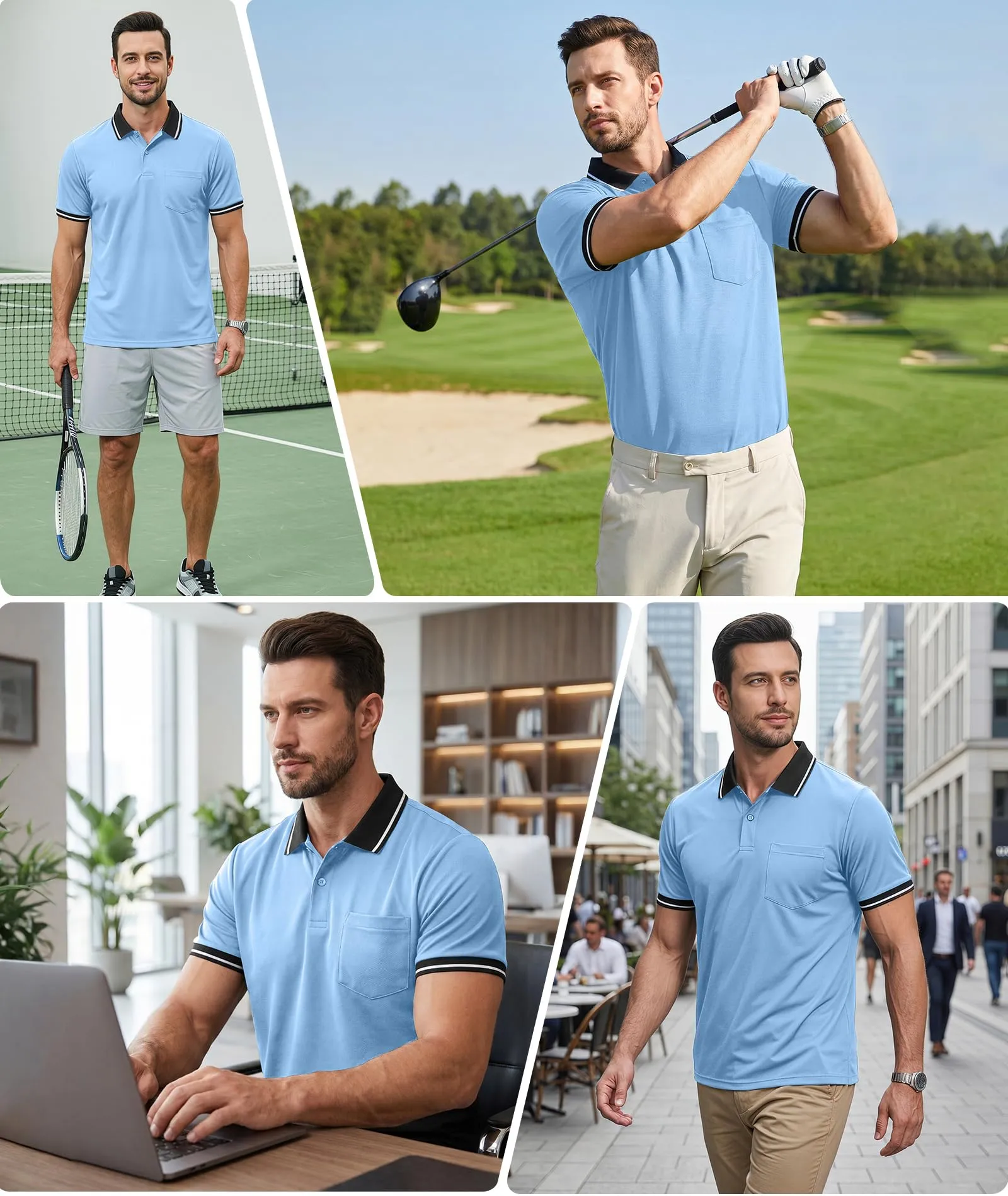 ZITY Polo Uomo Manica Corta Blu Luna M - immagine 2