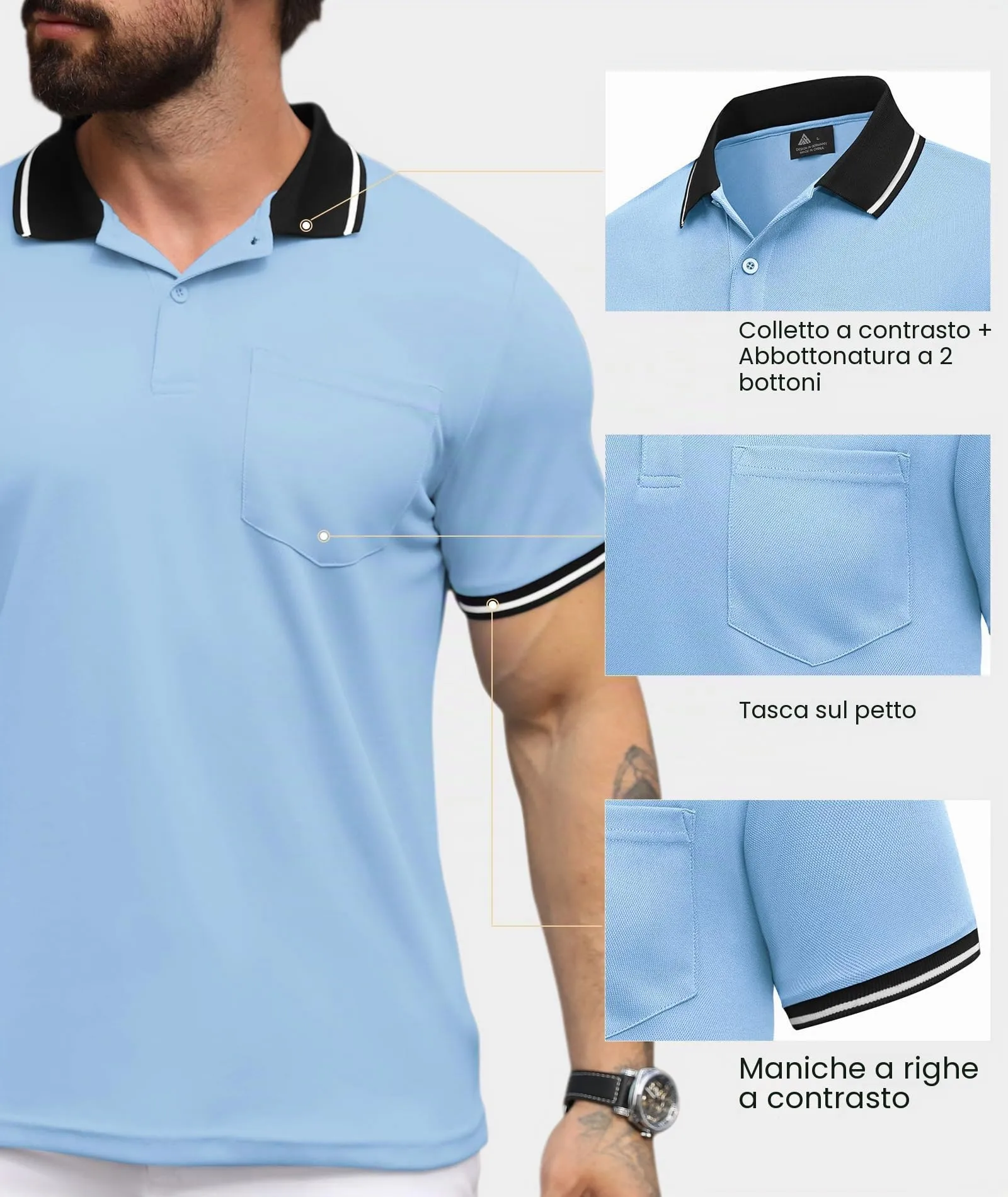 ZITY Polo Uomo Manica Corta Blu Luna M - immagine 4